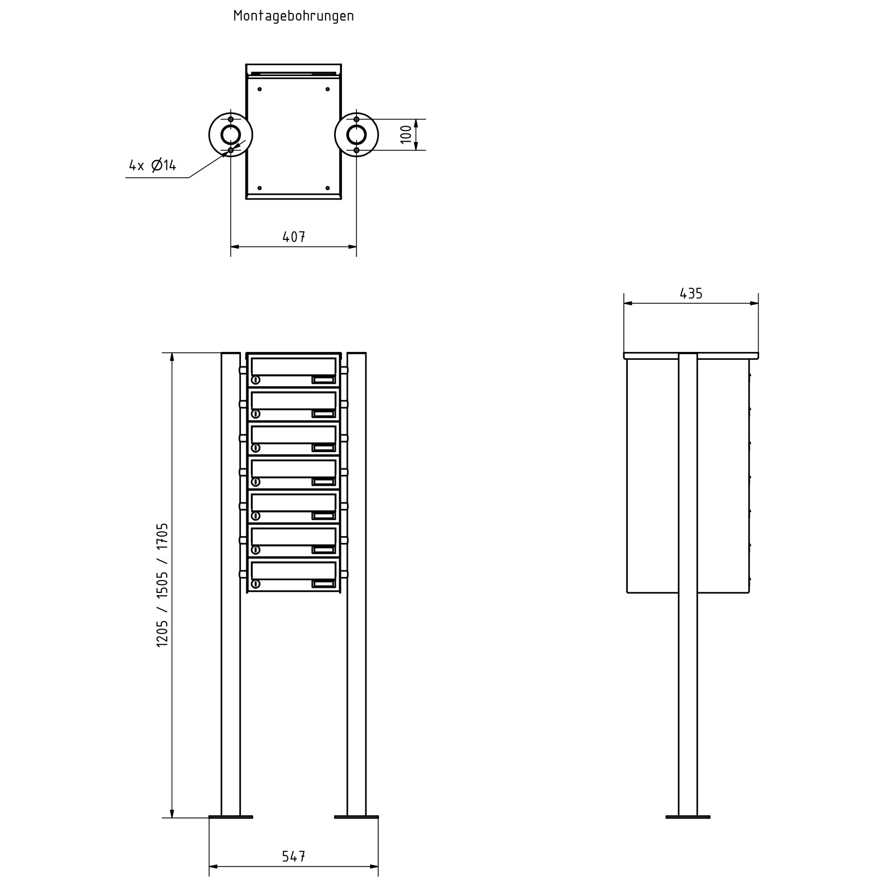 7er Briefkastenanlage freistehend Design BASIC 385 ST-R - RAL 7016 anthrazitgrau