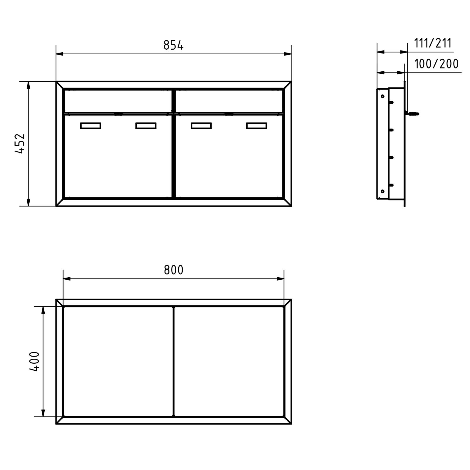 2er 2x1 Design Unterputz Briefkastenanlage GOETHE UP - RAL nach Wahl