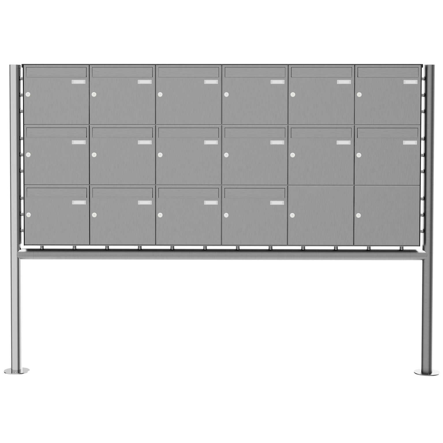 16er 3x6 Edelstahl Standbriefkasten Design BASIC Plus 381X ST-R - Edelstahl V2A geschliffen