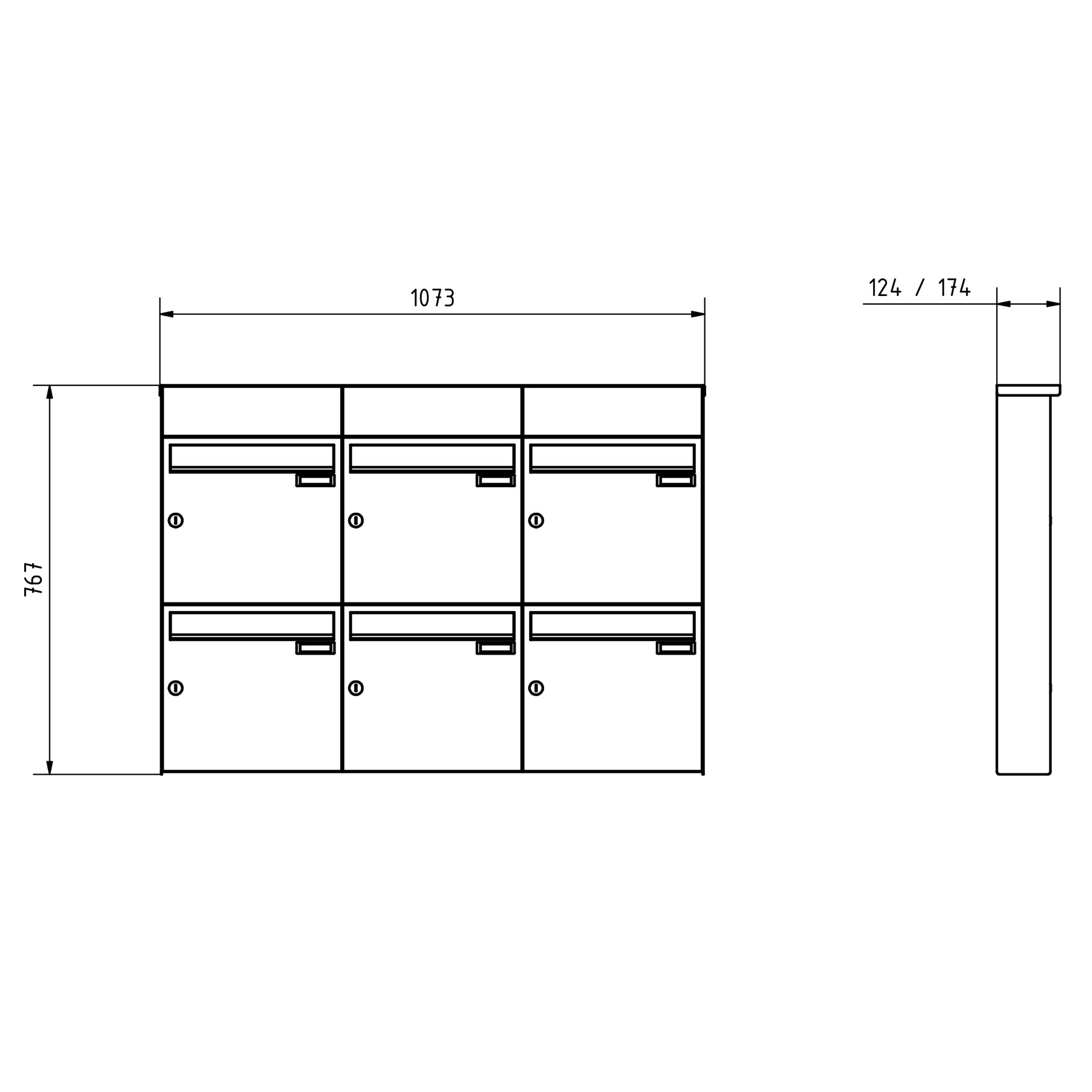 6er 3x2 Edelstahl Aufputz Briefkasten Design BASIC Plus 382XA AP mit Klingelkästen- RAL nach Wahl