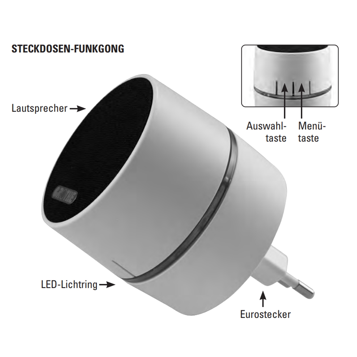 Funkgong Eurostecker 230 V Sprache DE weiß CALIMA + Funksender UP - für mechanische Taster