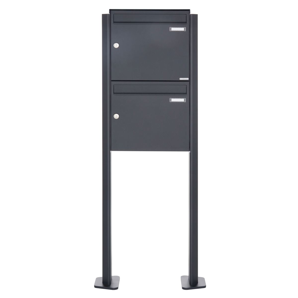 2er 1x2 Edelstahl Standbriefkasten Design BASIC Plus 380 ST-T - RAL nach Wahl