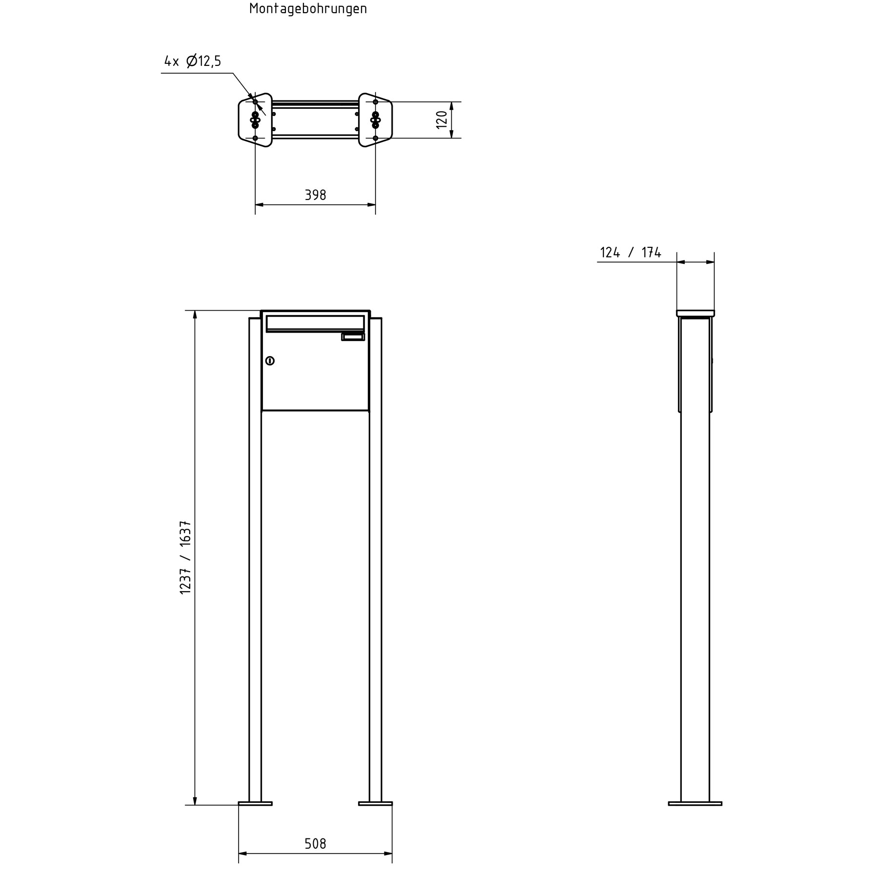 1er Edelstahl Standbriefkasten Design BASIC Plus 380X ST-T - RAL nach Wahl