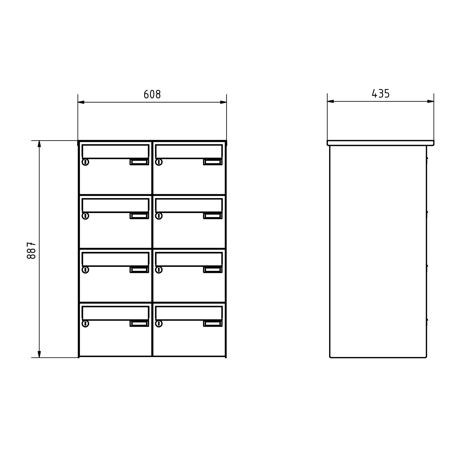 8er Aufputz Briefkastenanlage Design BASIC 385 A 220 - RAL 7016 anthrazitgrau