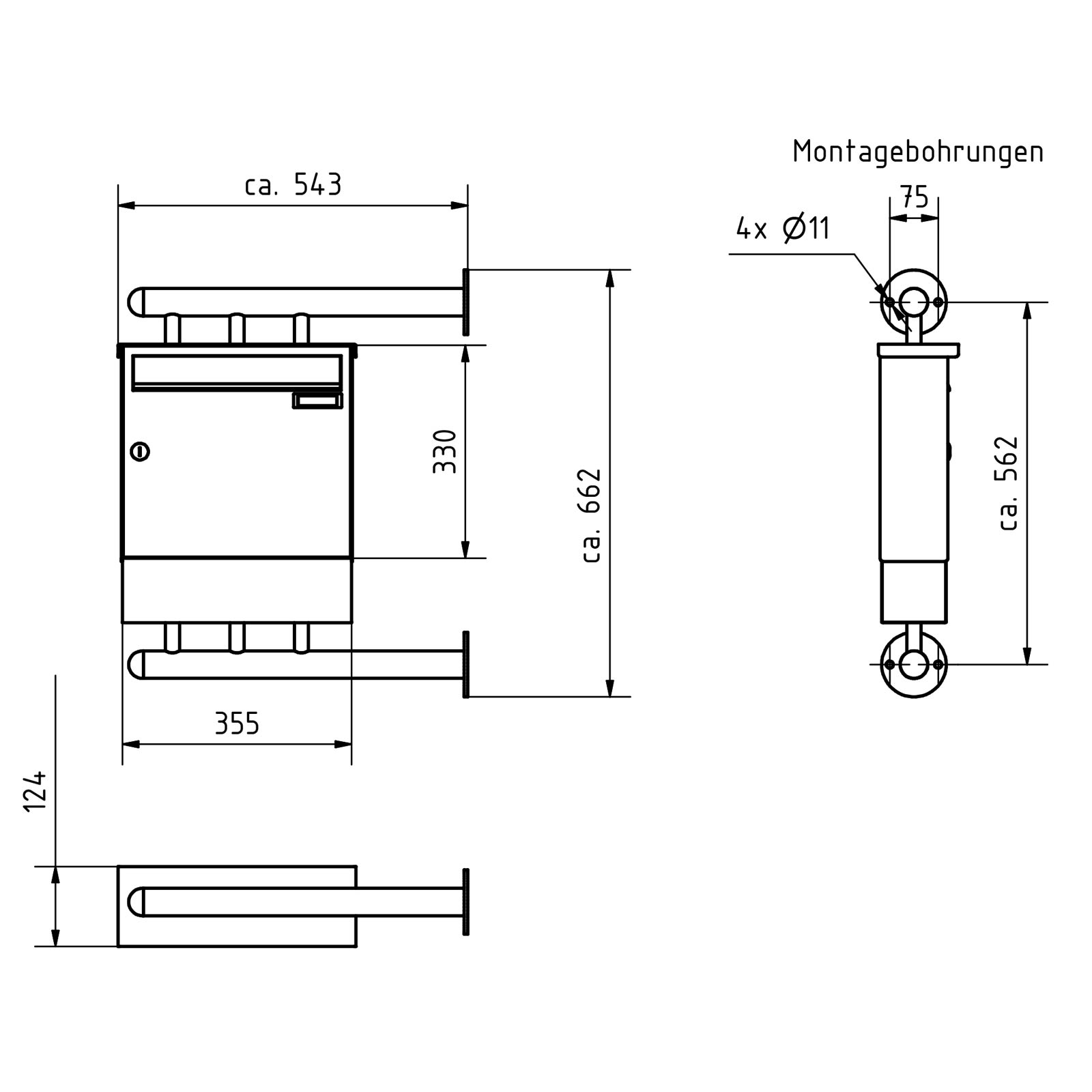 Edelstahl Briefkasten BASIC 810 W mit Zeitungsfach, zur seitlichen Wandmontage