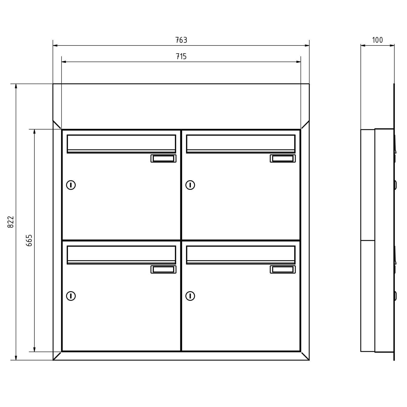 4er Unterputz Briefkastenanlage BASIC - Edition NELLY - BI-Color VA-RAL 7016 anthrazitgrau