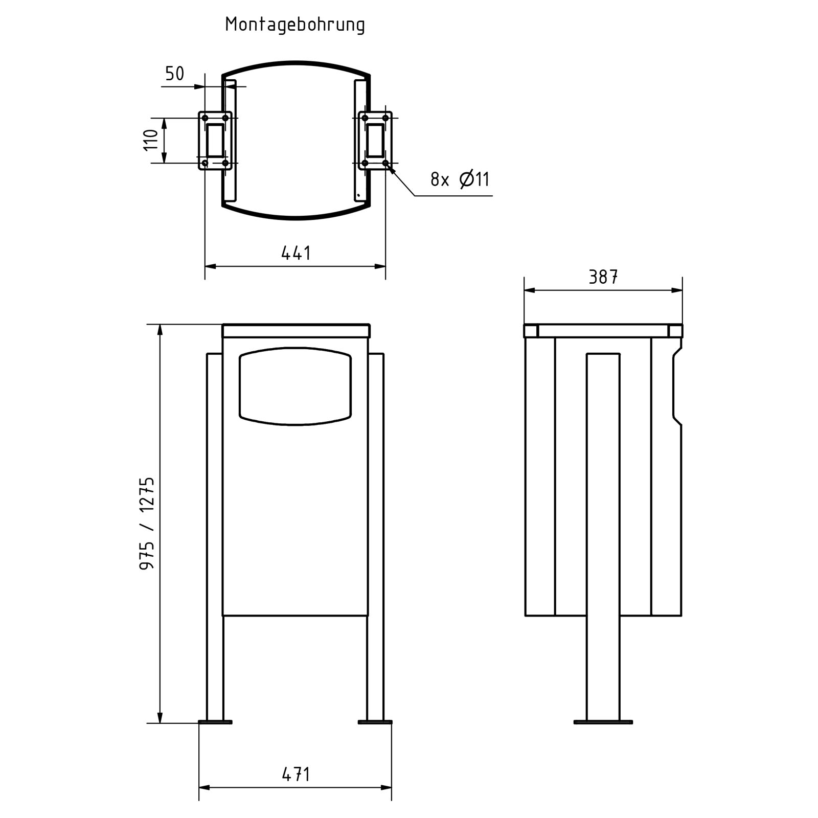 Edelstahl Abfalleimer - Abfallbehälter Design BASIC 650X ST-BP - 45 Liter - RAL nach Wahl