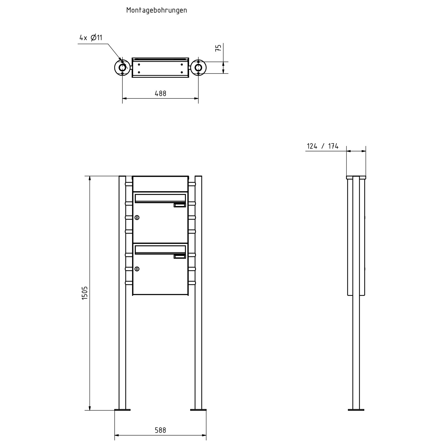 2er Edelstahl Standbriefkasten Design BASIC Plus 381X ST-R mit Klingelkasten - RAL nach Wahl