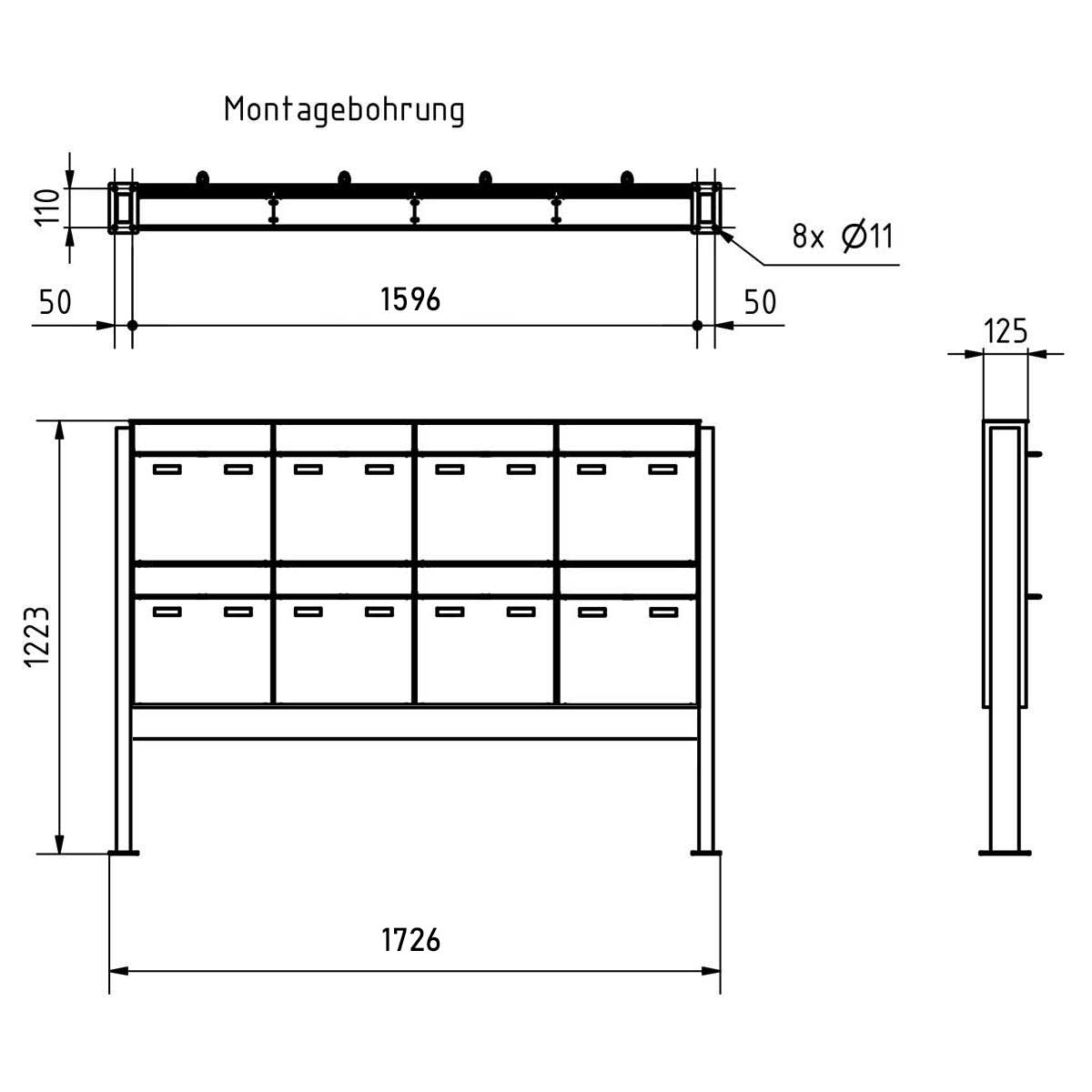 8er 4x2 Design Standbriefkasten GOETHE ST-Q - RAL nach Wahl