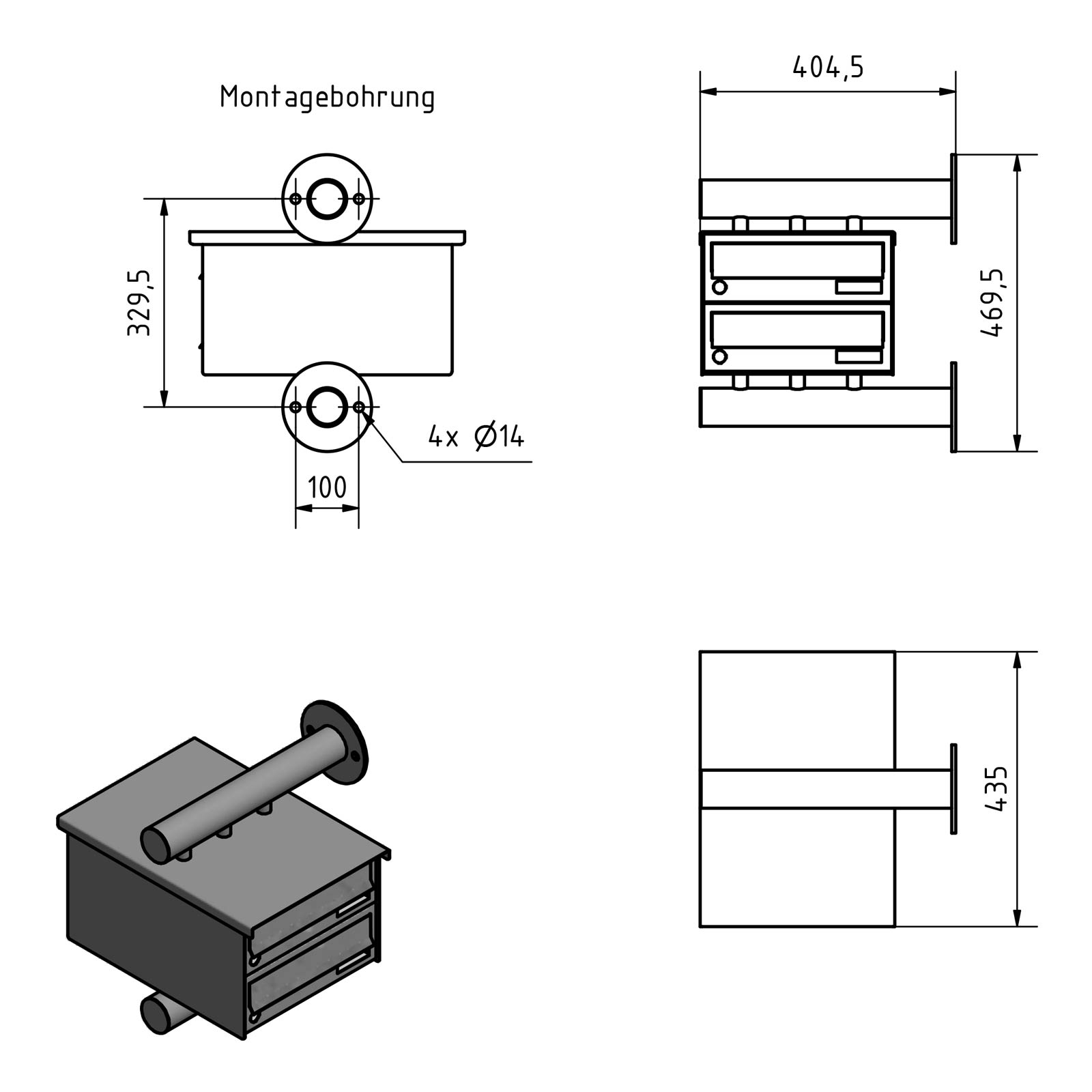 2er Edelstahl Briefkastenanlage Design BASIC Plus 385XW zur seitlichen Wandmontage - RAL nach Wahl