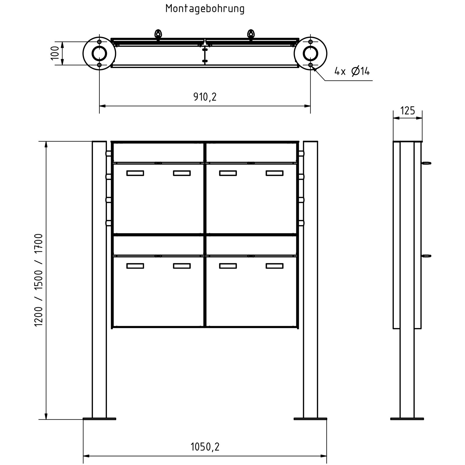 4er 2x2 Design Standbriefkasten GOETHE ST-R - RAL nach Wahl