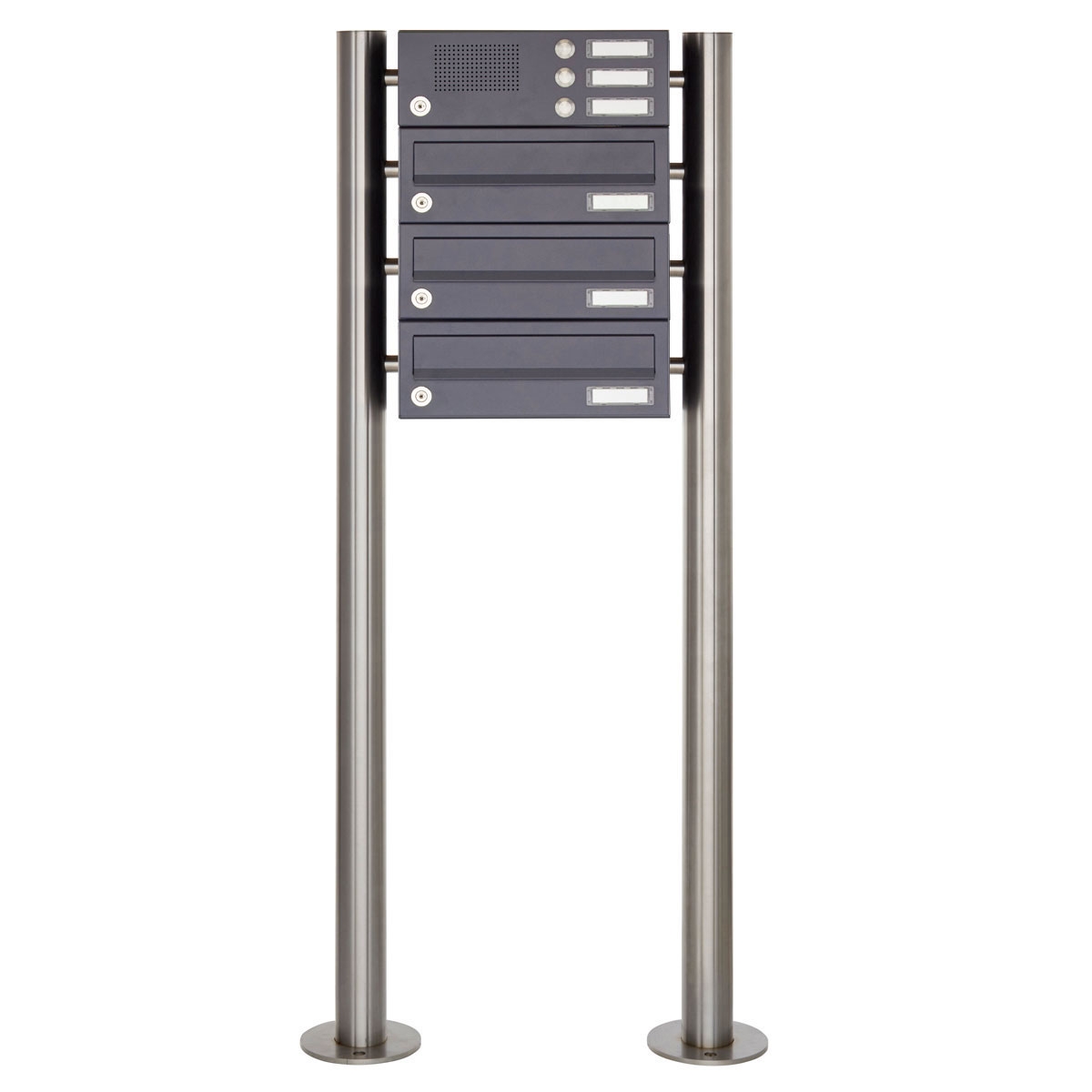 3er Standbriefkasten Design BASIC 385 ST-R mit Klingelkasten - RAL 7016 anthrazitgrau