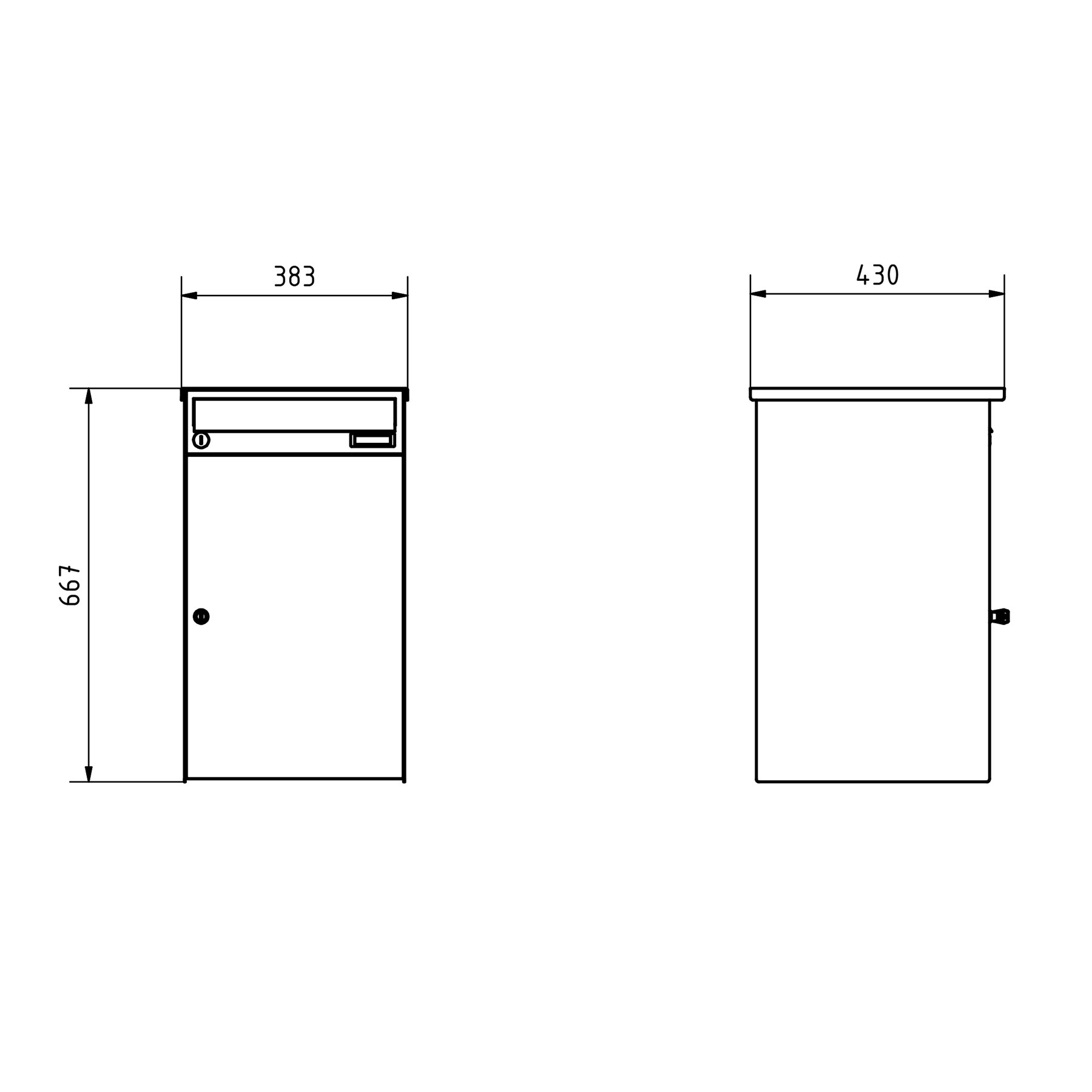 Edelstahl Aufputz Paketbriefkasten BASIC Plus 863X AP mit Paketfach 550x370 in RAL nach Wahl