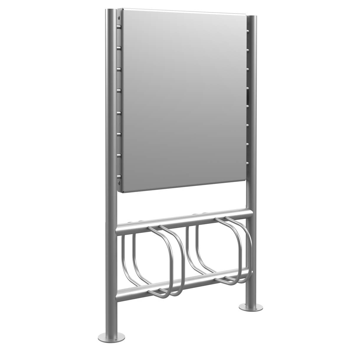4er Fahrradständer ACHIM mit Werbeschild - Edelstahl V2A geschliffen - Doppelseitig