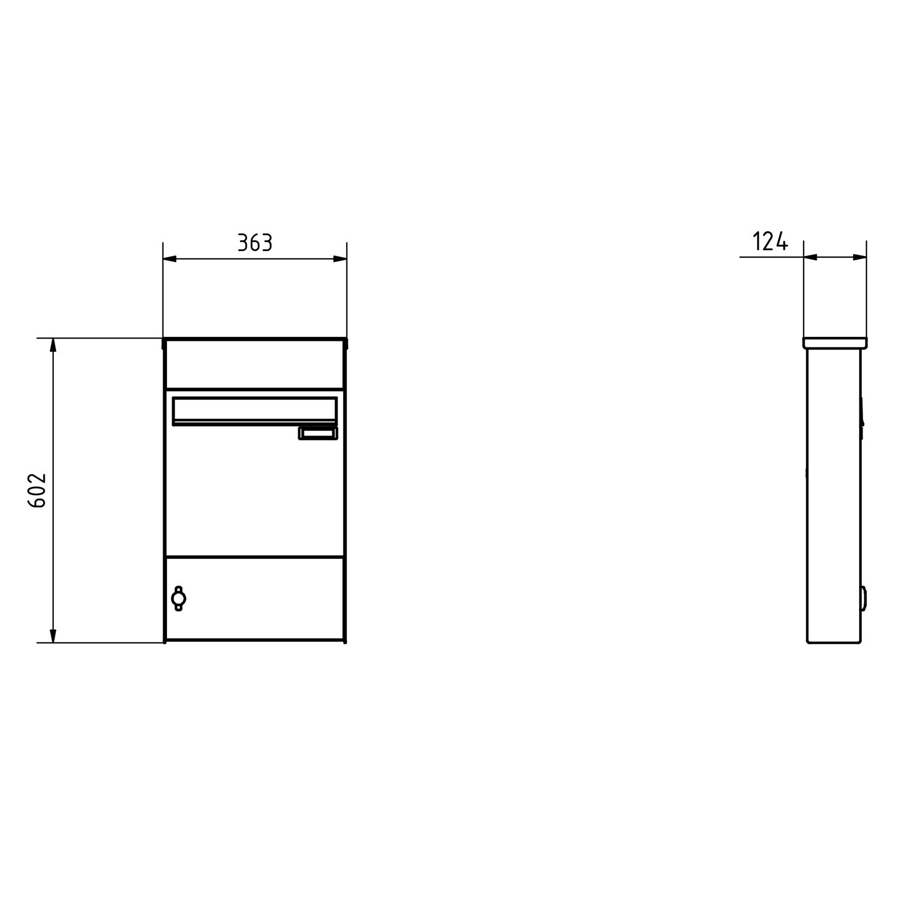 Edelstahl Zaunbriefkasten BASIC Plus 382XZ mit Zeitungsfach & Klingelkasten - Entnahme rückseitig