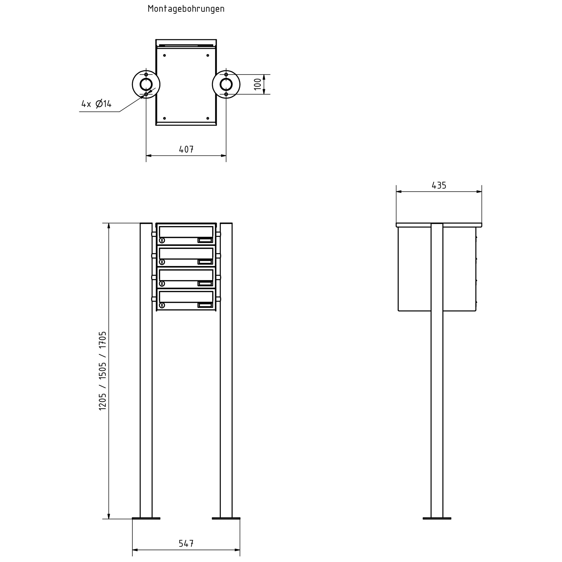 4er Briefkastenanlage freistehend Design BASIC 385-7016 ST-R - RAL 7016 anthrazitgrau