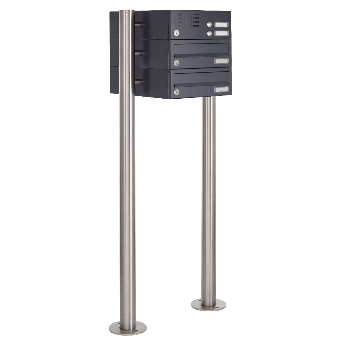 2er Standbriefkasten Design BASIC 385 ST-R mit Klingelkasten - RAL 7016 anthrazitgrau