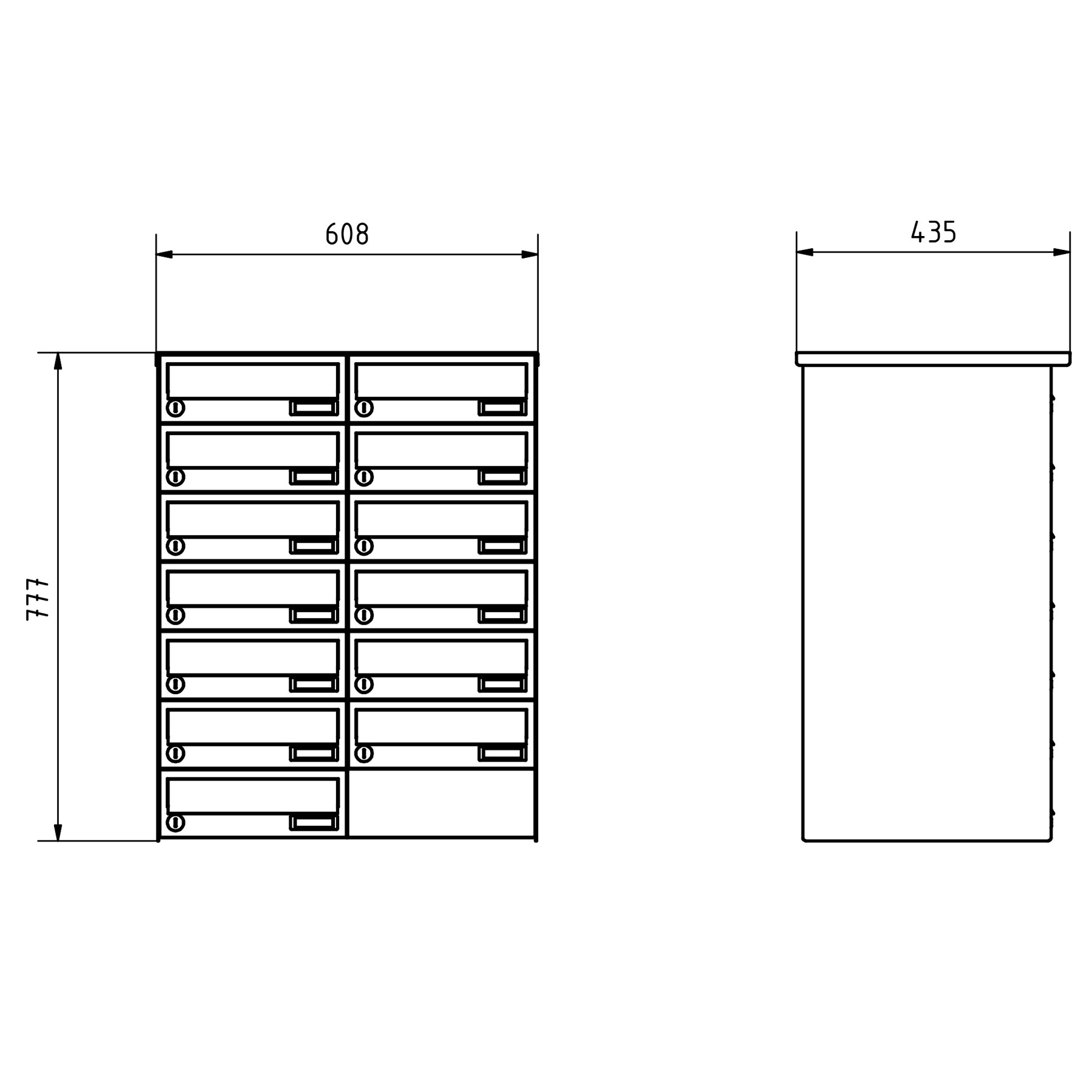 13er 7x2 Aufputz Briefkastenanlage Design BASIC 385A-7016 AP - RAL 7016 anthrazitgrau