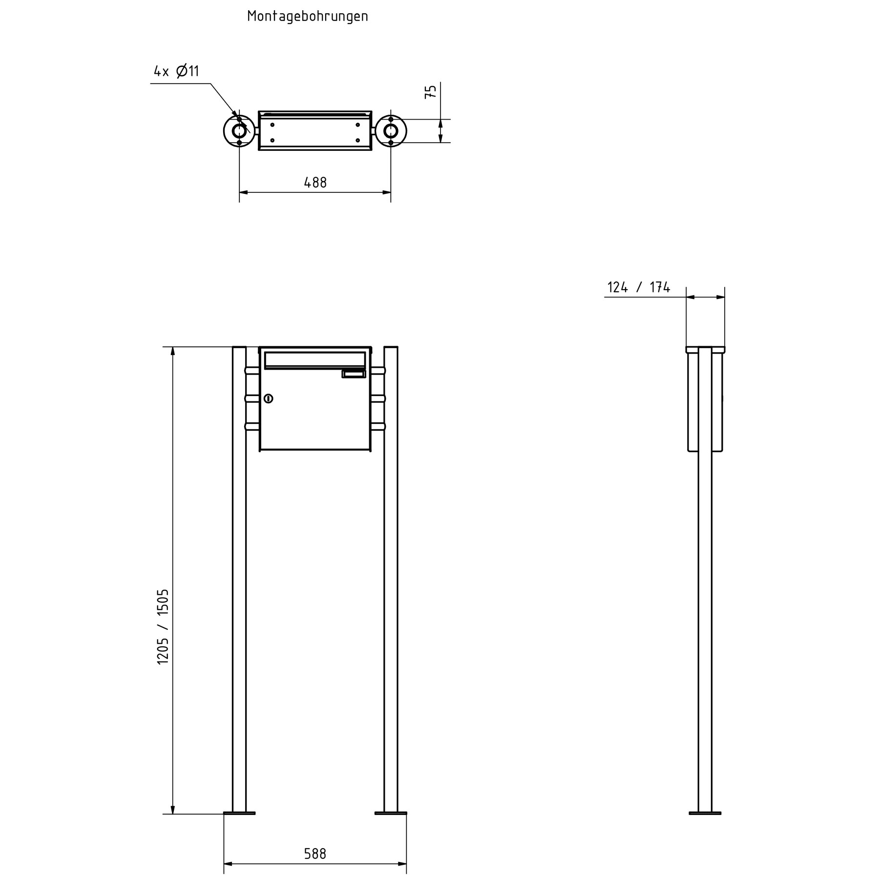 1er Edelstahl Standbriefkasten Design BASIC Plus 382X ST-R - RAL nach Wahl