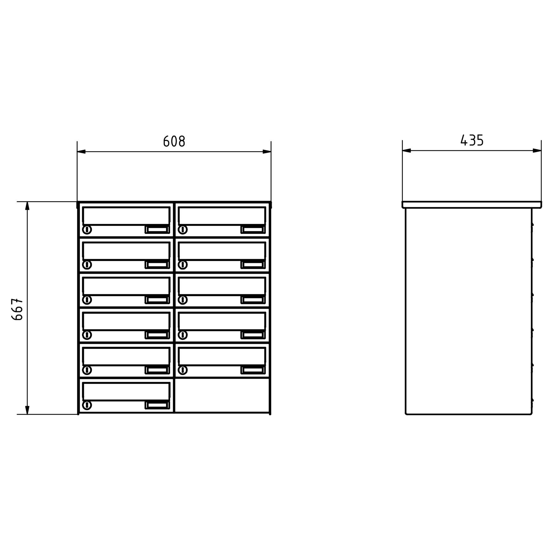 11er 6x2 Aufputz Briefkastenanlage Design BASIC 385A- VA AP - Edelstahl V2A, geschliffen