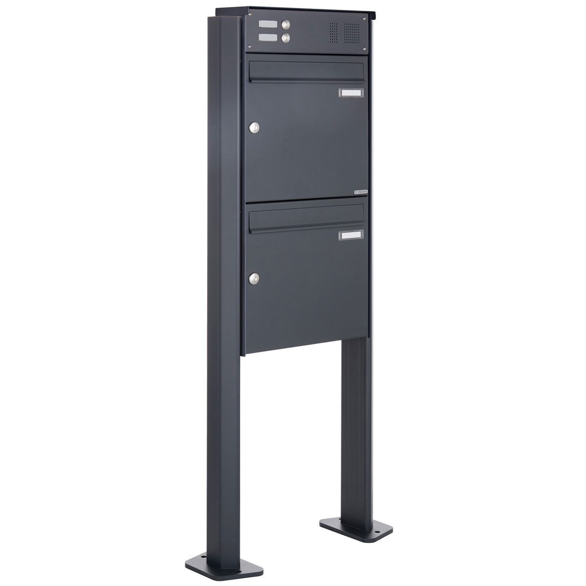 2er Standbriefkasten Design BASIC Plus 380X ST-T mit Klingelkasten - RAL nach Wahl