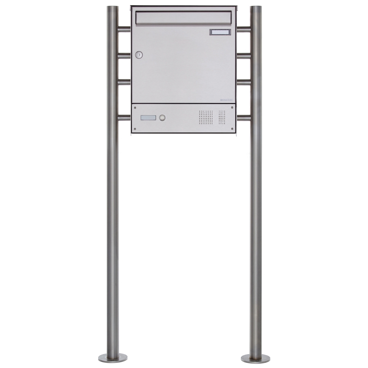 1er Standbriefkasten Design BASIC Plus 381X ST-R mit Klingelkasten - Edelstahl V2A geschliffen