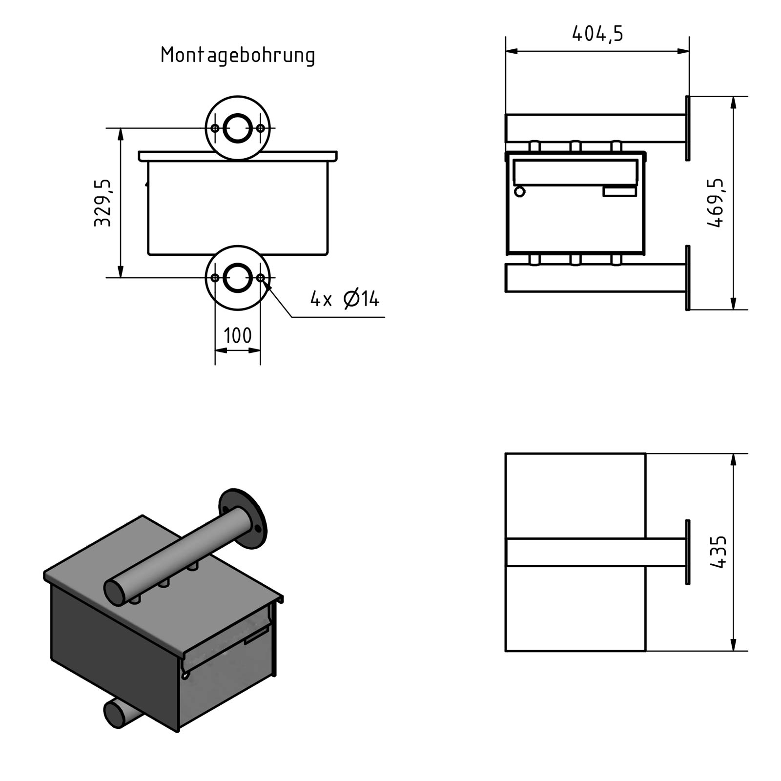 Edelstahl Briefkasten Design BASIC Plus 385XW220 zur seitlichen Wandmontage - RAL nach Wahl