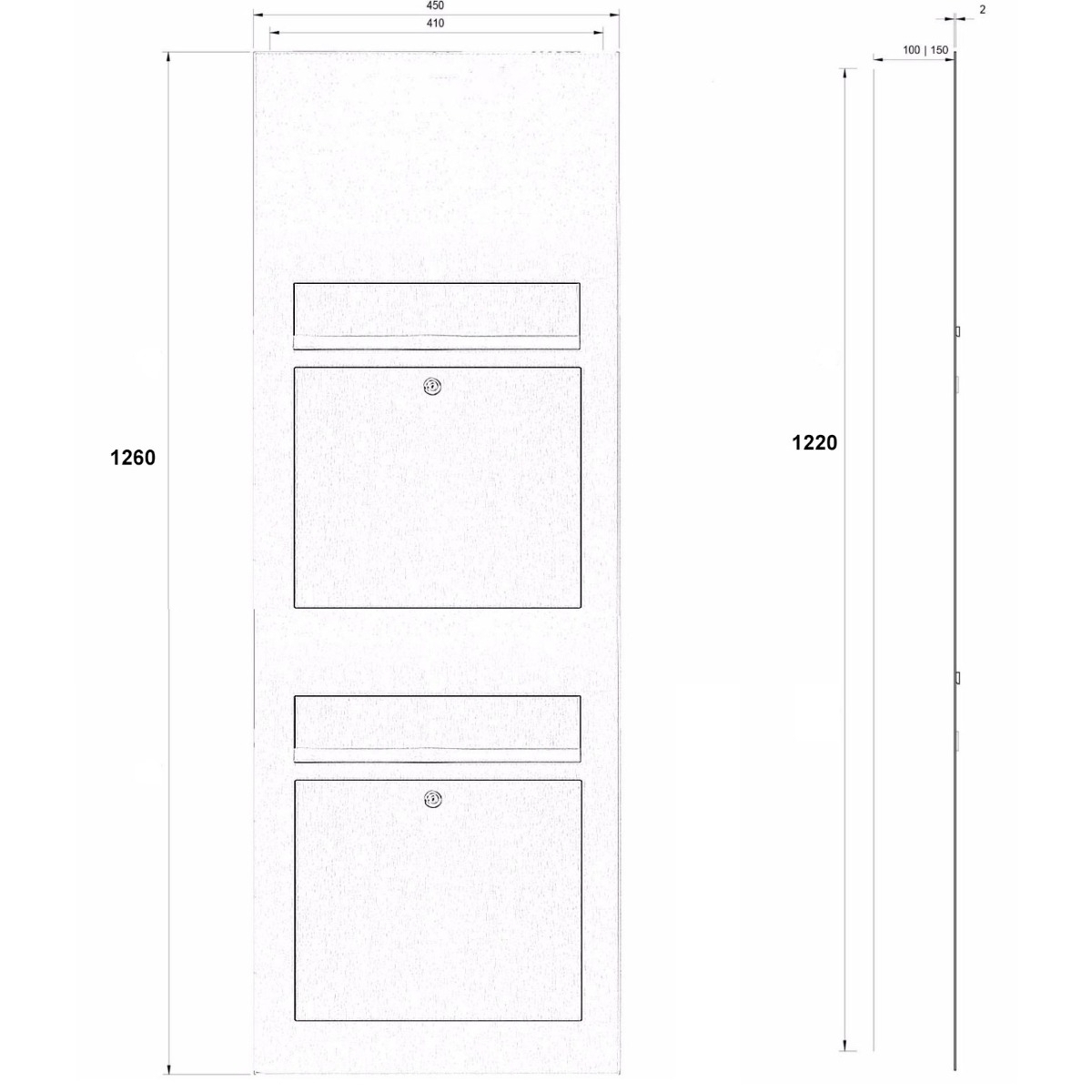 2er Edelstahl Briefkasten Designer Modell BIG mit DoorBird D2100E Video- Sprechanlage - RAL nach Wahl