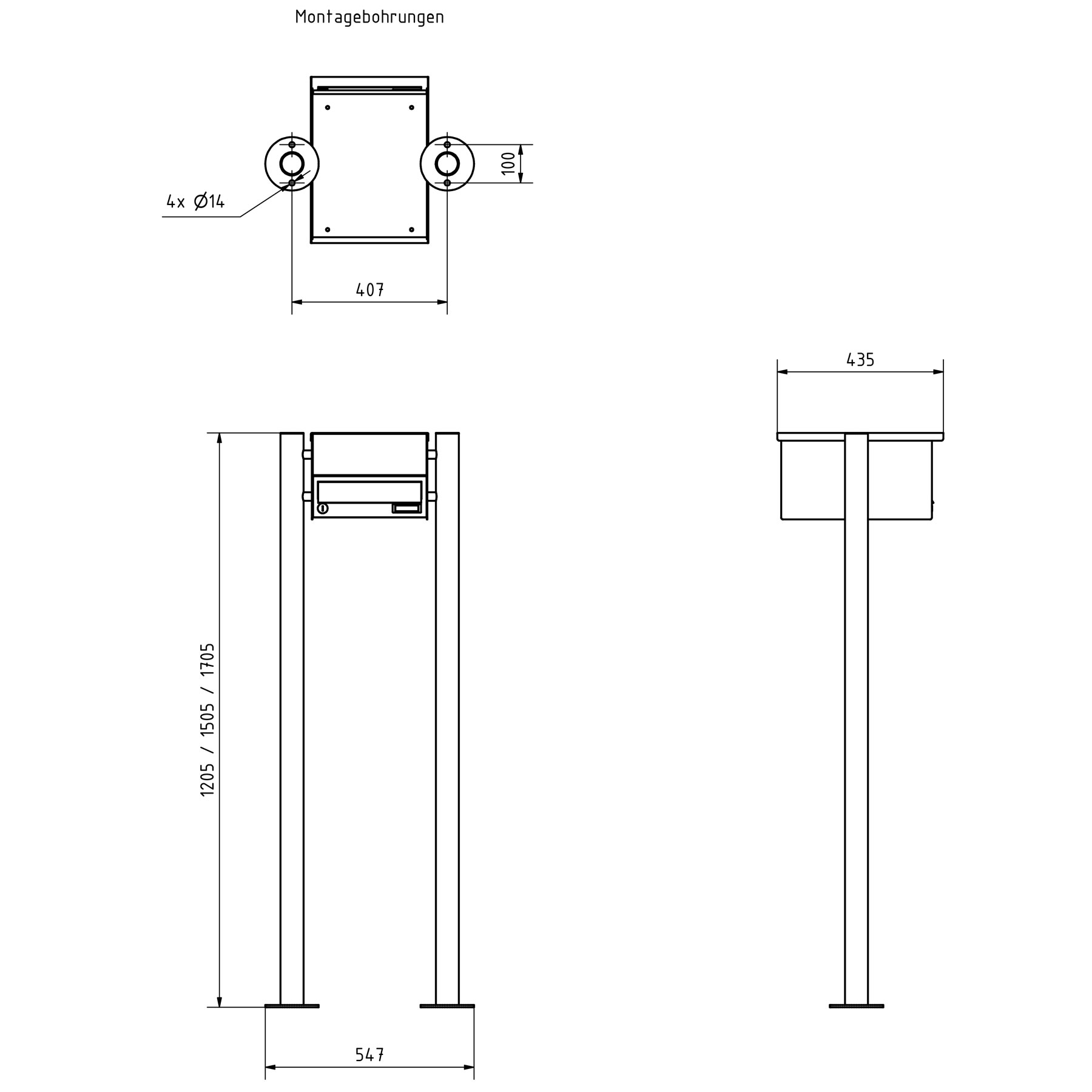 1er Standbriefkasten Design BASIC 385-VA ST-R mit Klingelkasten - Edelstahl V2A, geschliffen