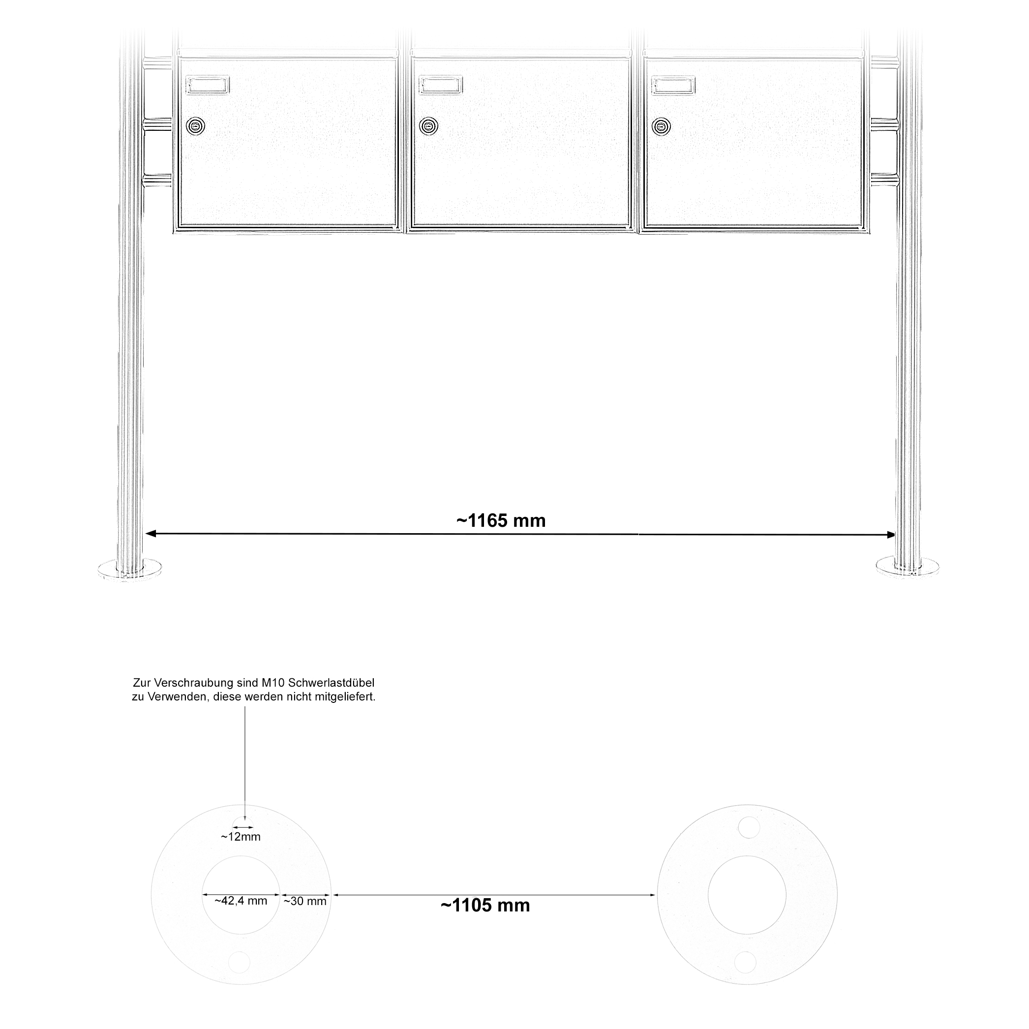 5er 2x3 Briefkastenanlage freistehend Design BASIC 381 ST-R - RAL 7016 anthrazitgrau