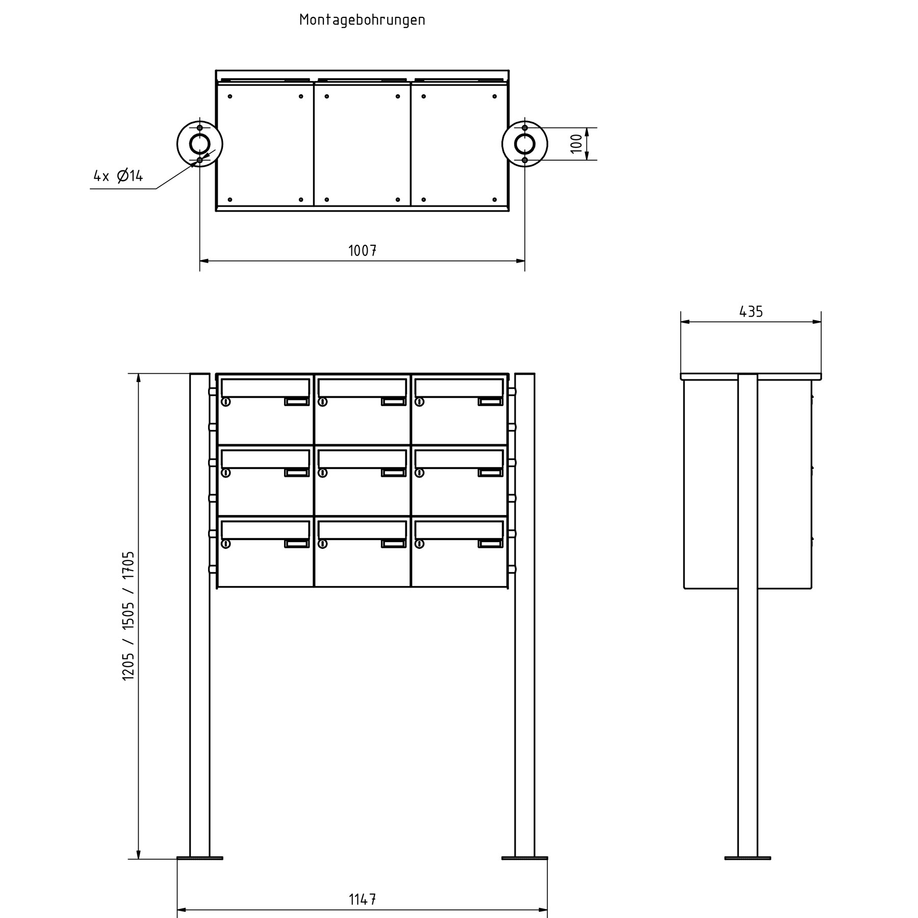 9er Briefkastenanlage freistehend Design BASIC 385220 7016 ST-R - RAL 7016 anthrazitgrau