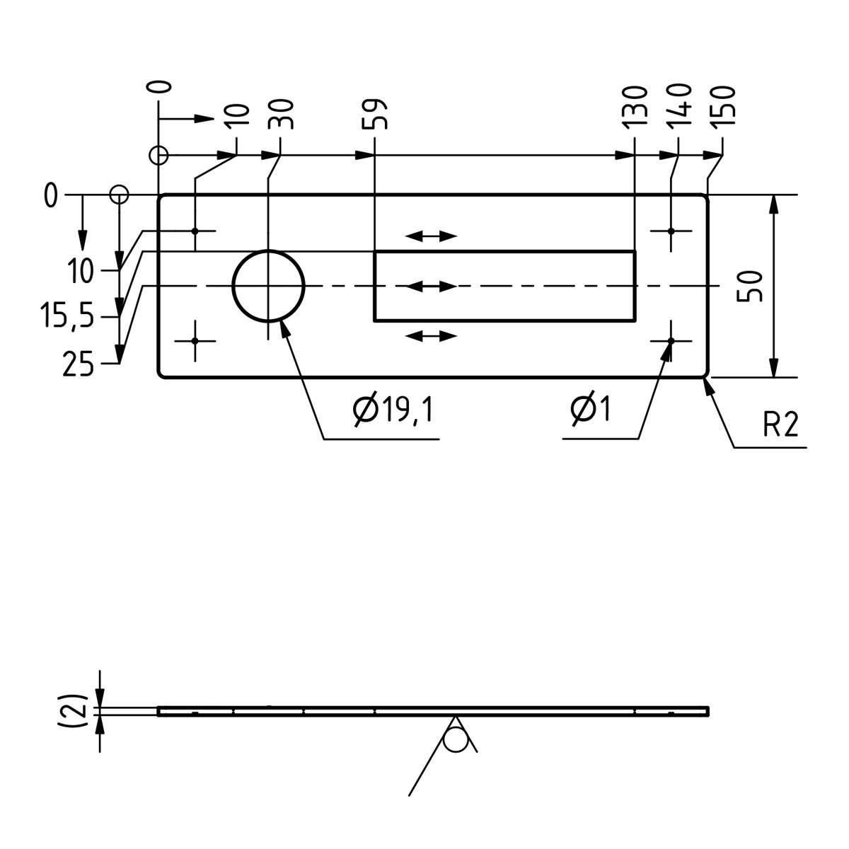 Edelstahl Klingelplatte 150x50 BASIC 421 pulverbeschichtet mit Namensschild - 1 Partei