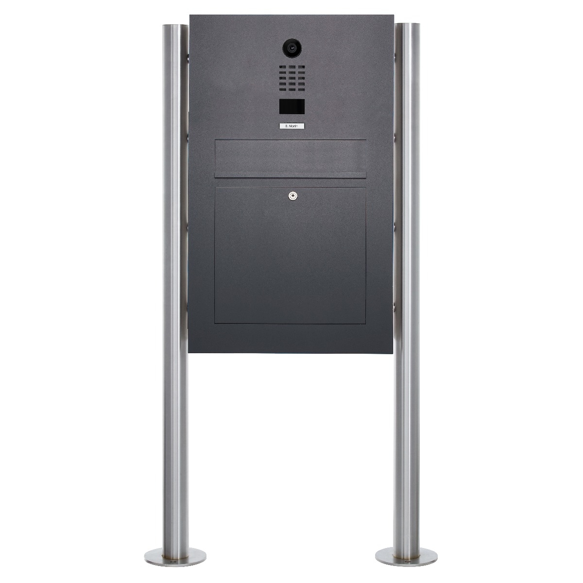 Edelstahl Standbriefkasten Designer Modell BIG ST-R mit DoorBird Video- Sprechanlage - RAL nach Wahl