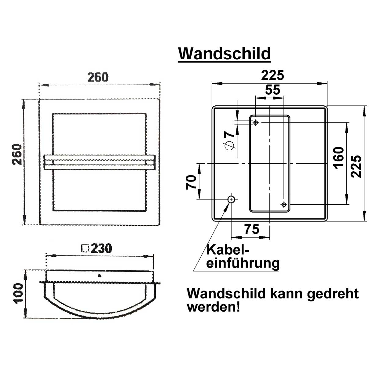 Wandleuchte PREMIUM 260x260 pulverbeschichtet