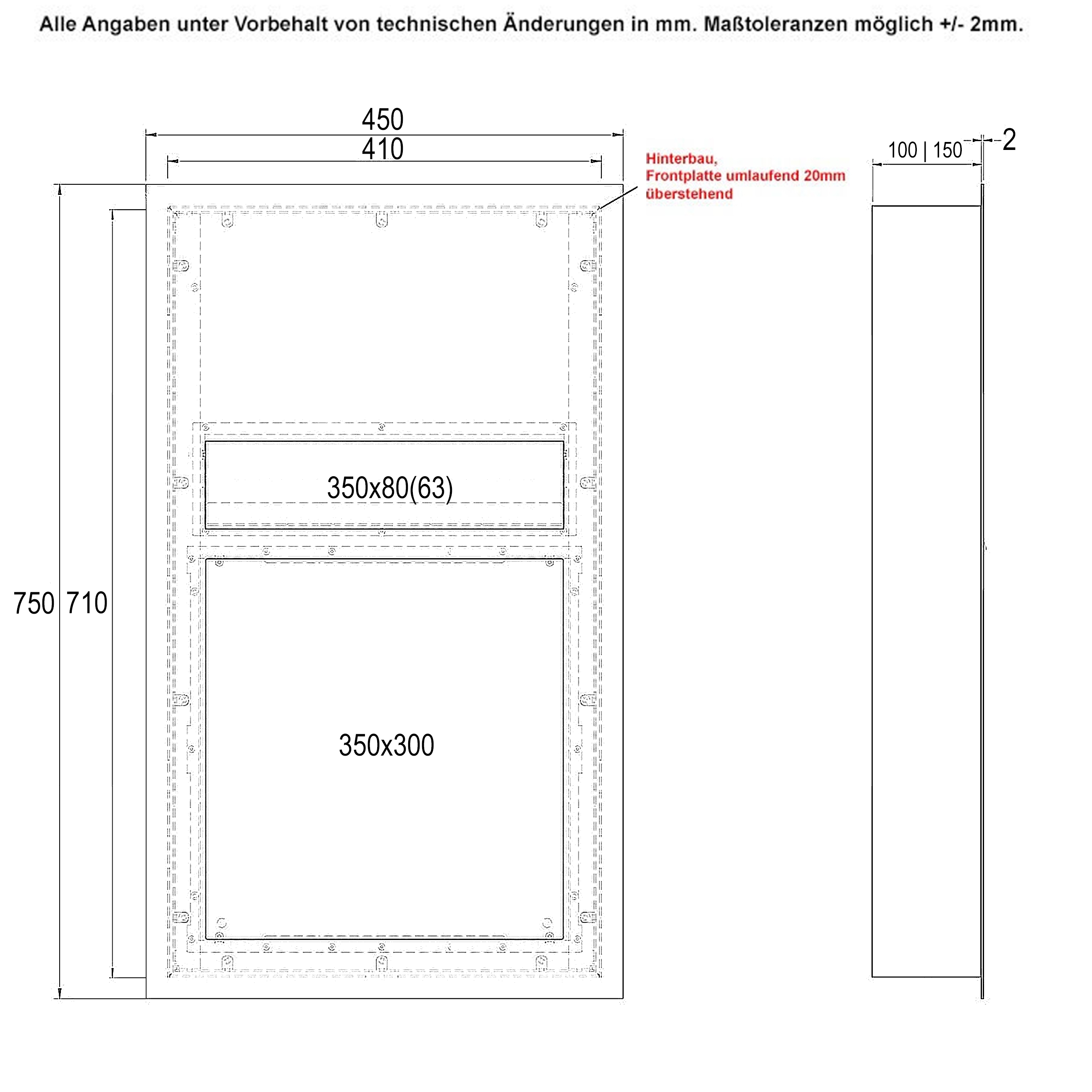 Edelstahl Briefkasten Designer Modell BIG mit DoorBird Video- Sprechanlage - RAL nach Wahl