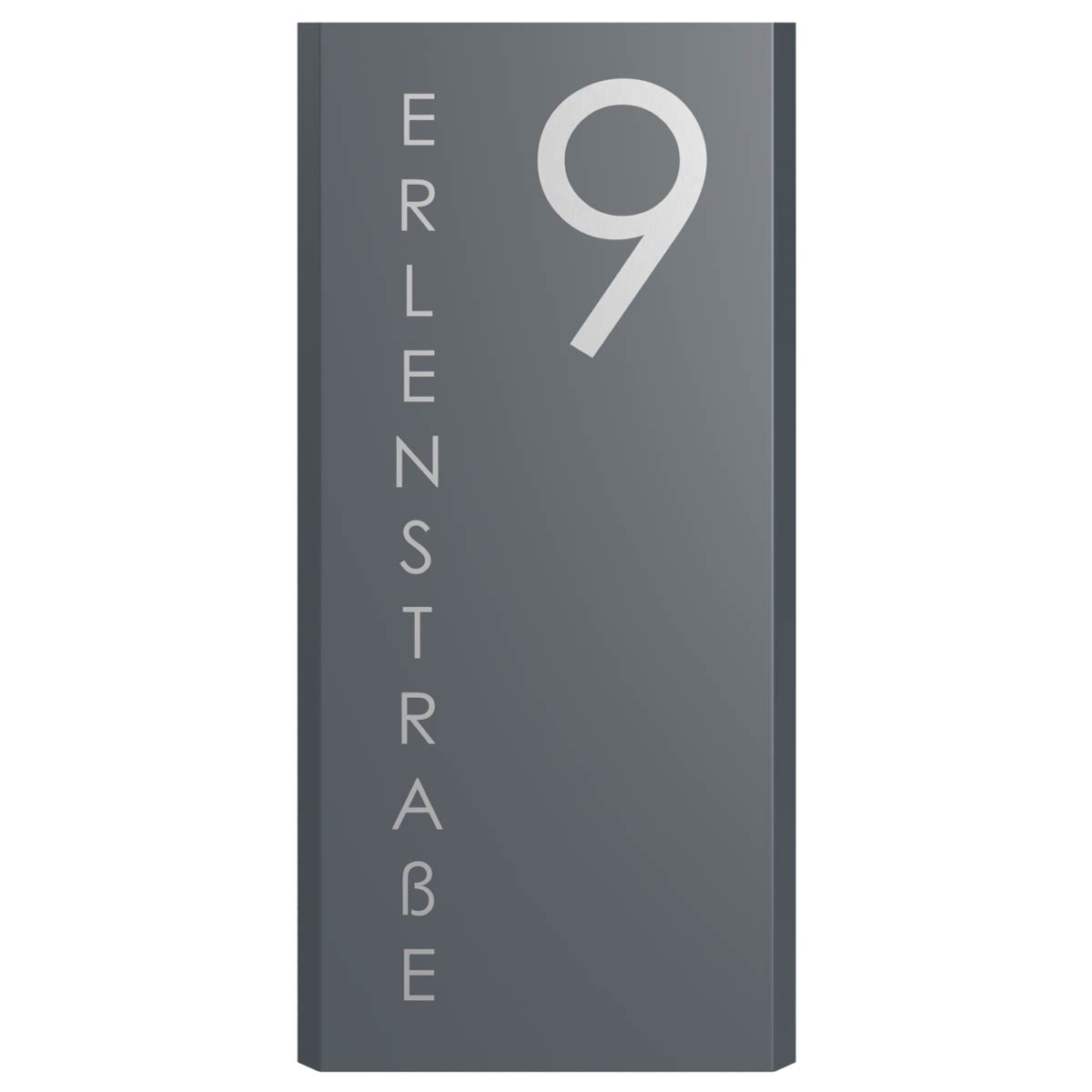 Edelstahl Schild Elegance 424A 240x500 - RAL nach Wahl - LED Beleuchtung - Hausnummer - Straße o. Name