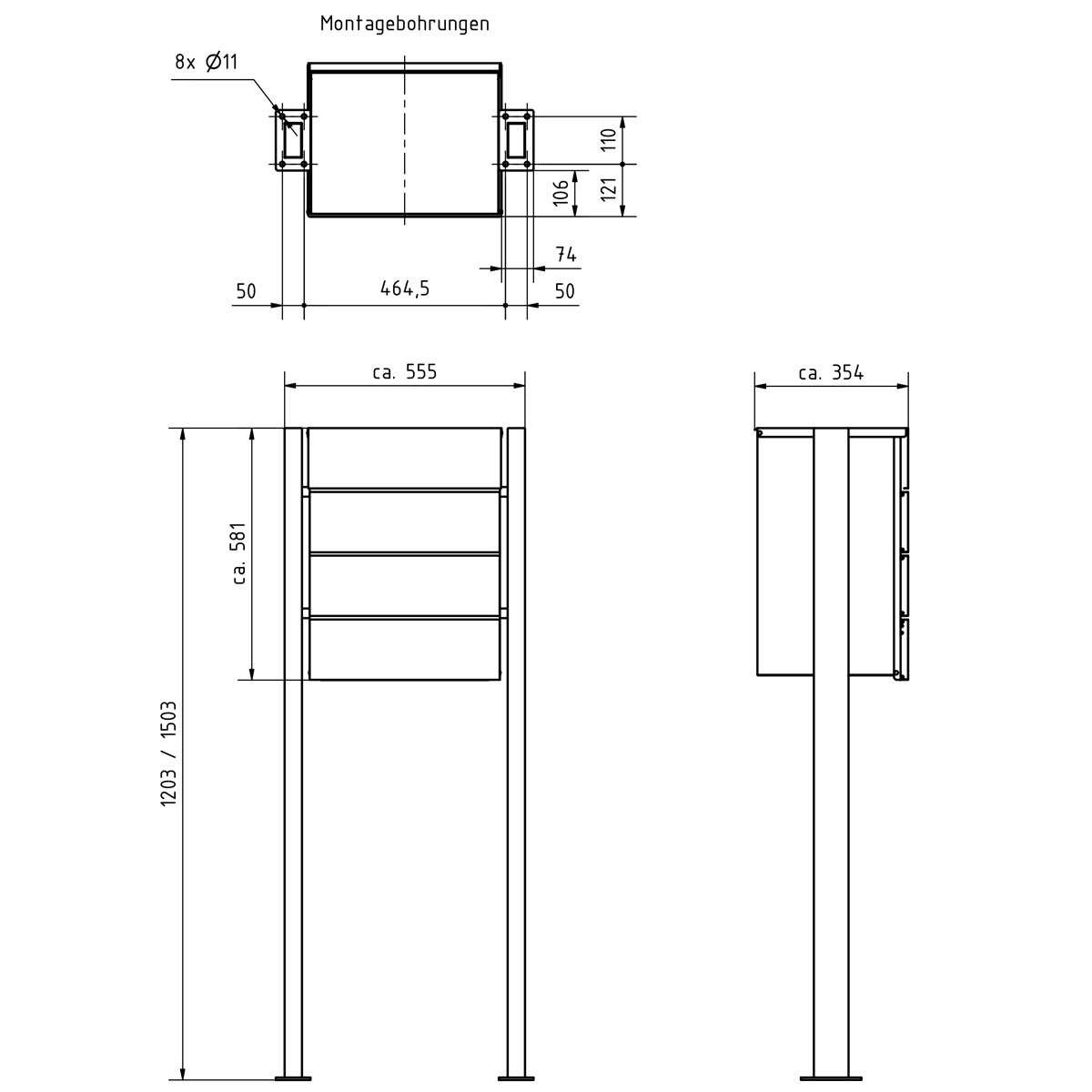 Freistehende Paketbox KANT Edition ST-Q - Design Elegance 1 - RAL 9007 graualuminium