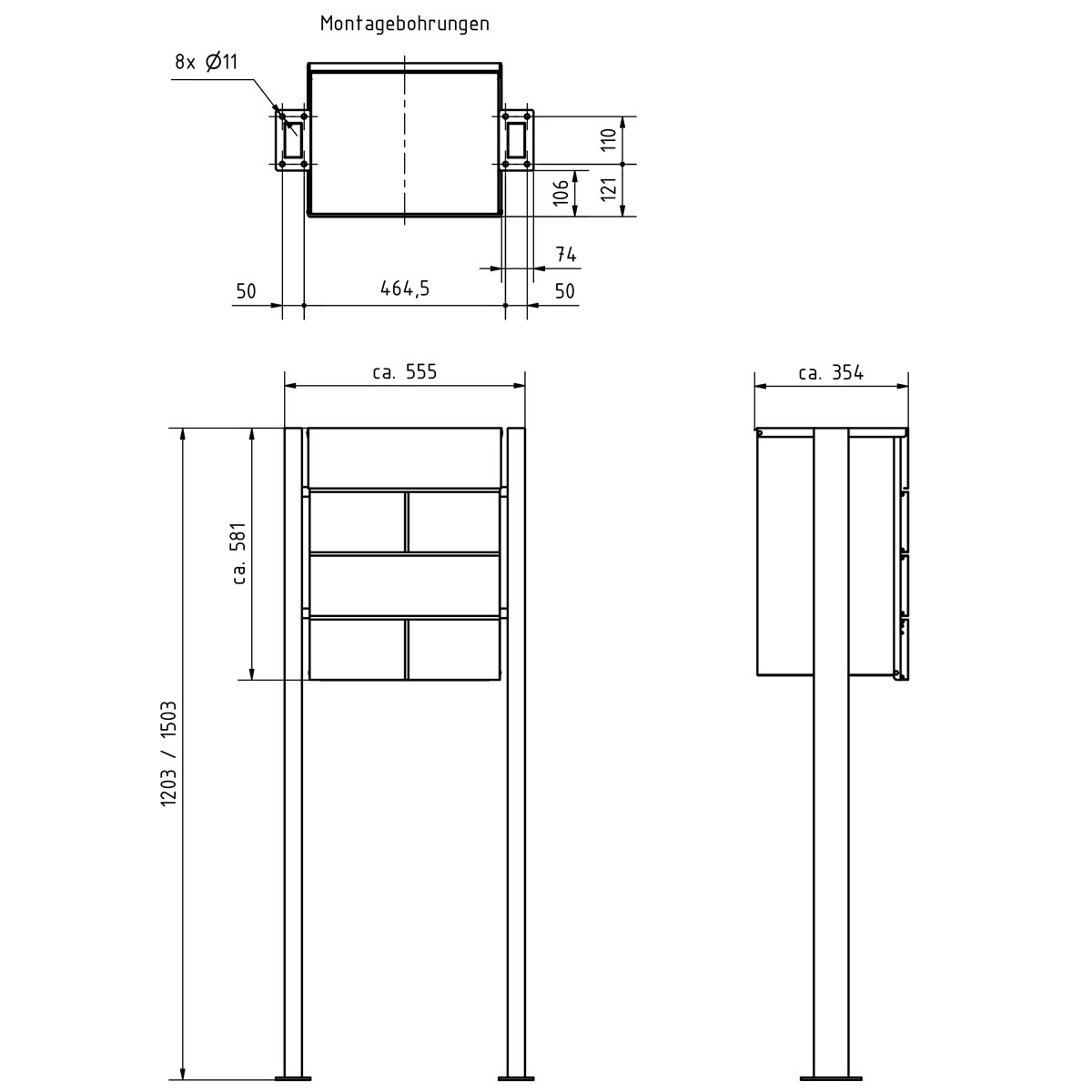 Freistehende Paketbox KANT Edition ST-Q - Design Elegance 3 - RAL 7016 anthrazitgrau