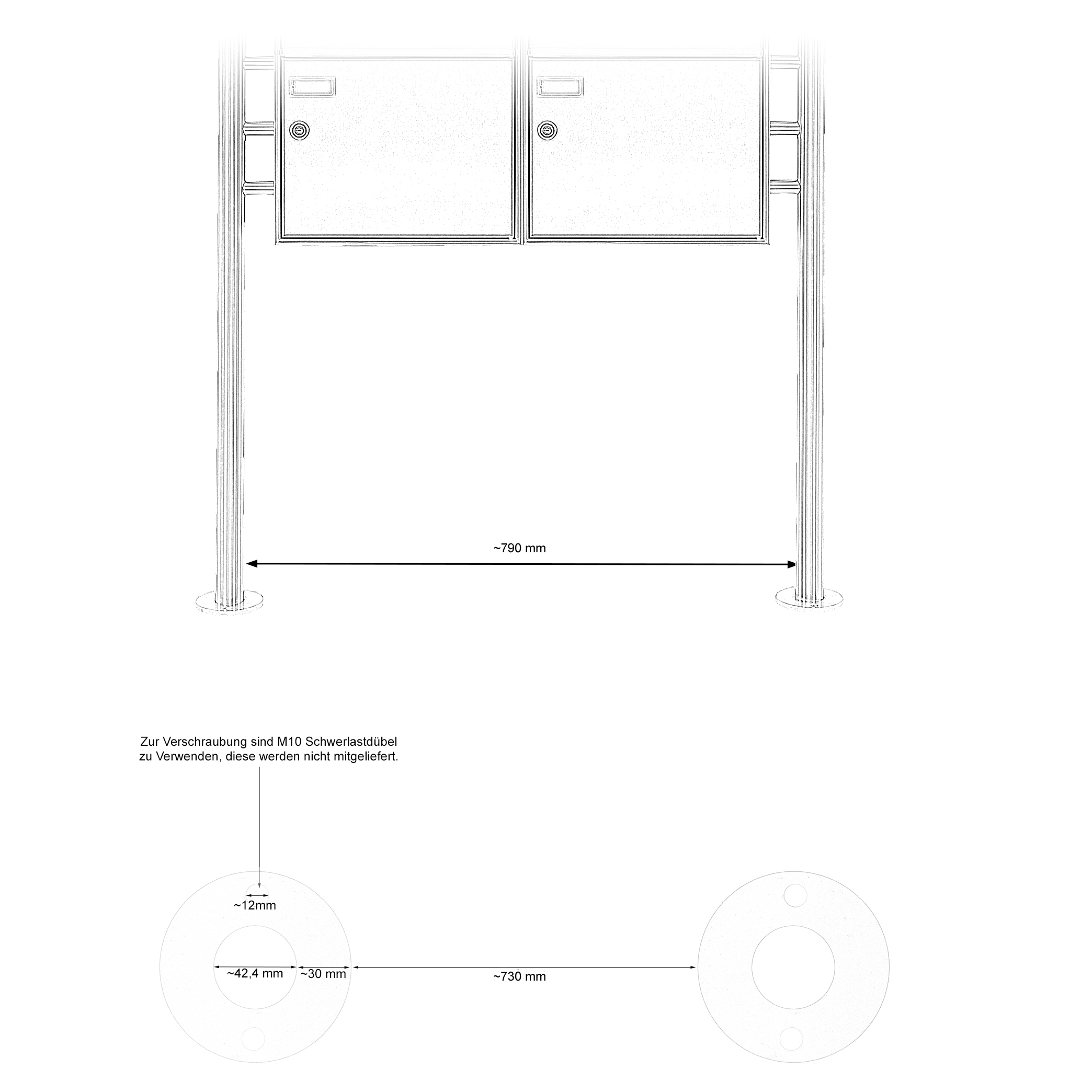 2er 1x2 Briefkastenanlage freistehend Design BASIC 381 ST-R - RAL 9016 verkehrsweiß