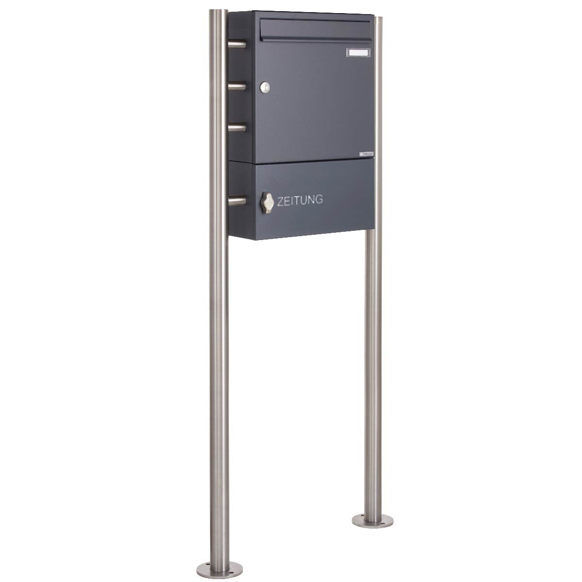 Standbriefkasten Design BASIC 381 ST-R mit Zeitungsfach geschlossen - RAL 7016 anthrazitgrau