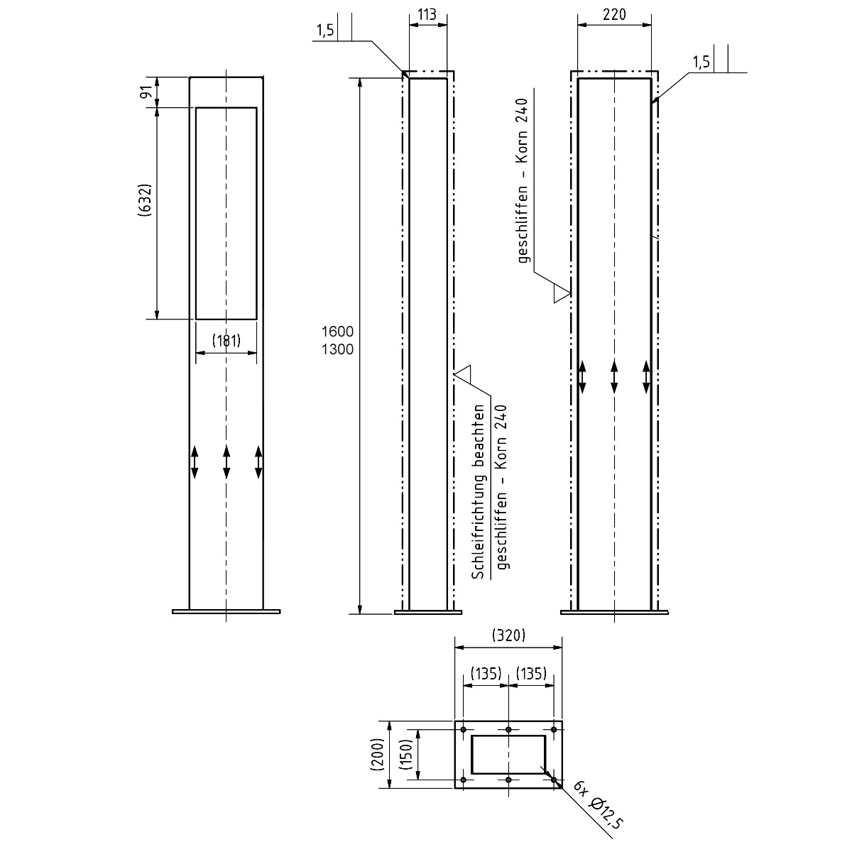 Klingelstele Designer - Edelstahl V2A geschliffen mit 2N Verso - 2N Solo vorbereitet