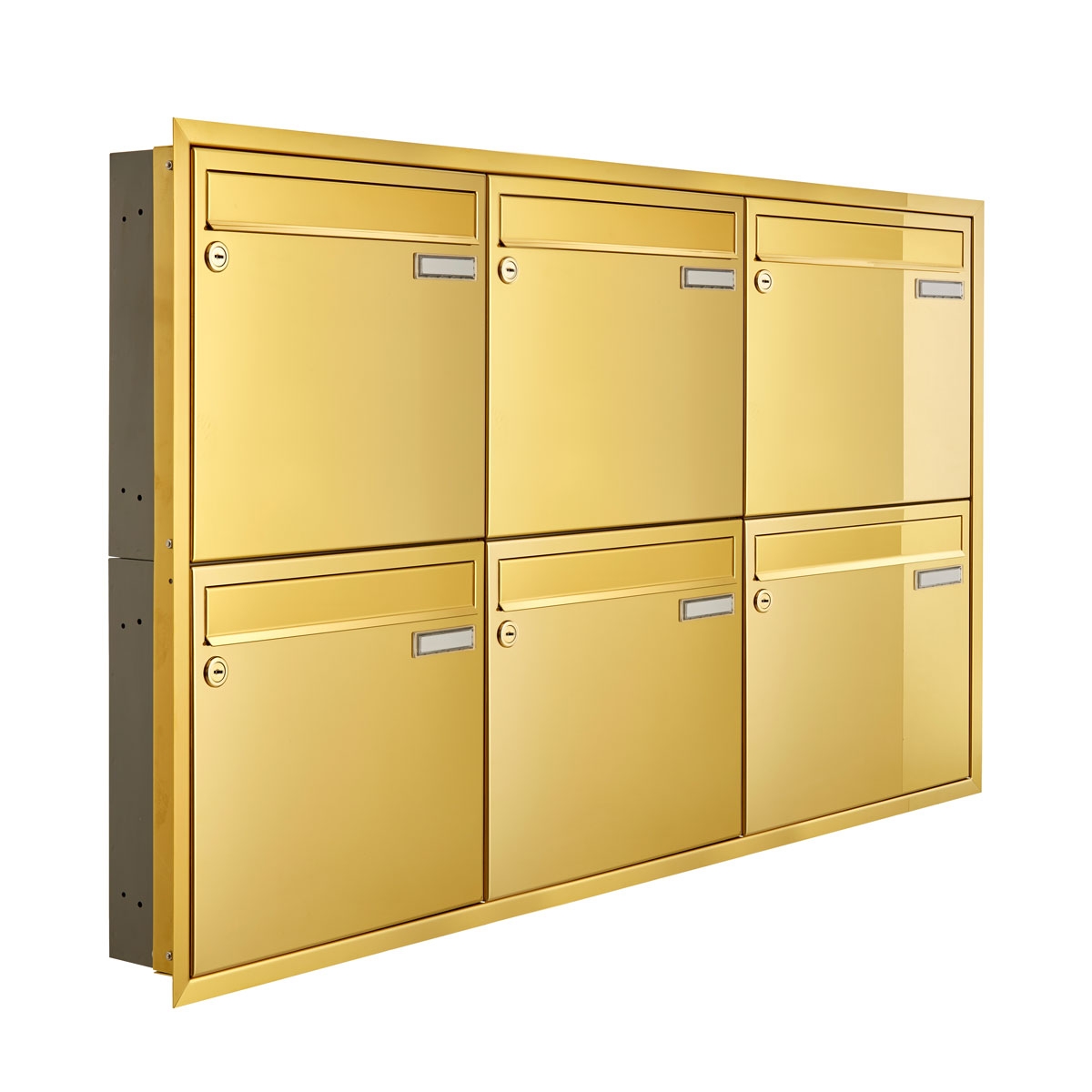 6er 3x2 Unterputz Briefkastenanlage CLASSIC 534C - Titanmessing ähnl. Gold - 6 Partei