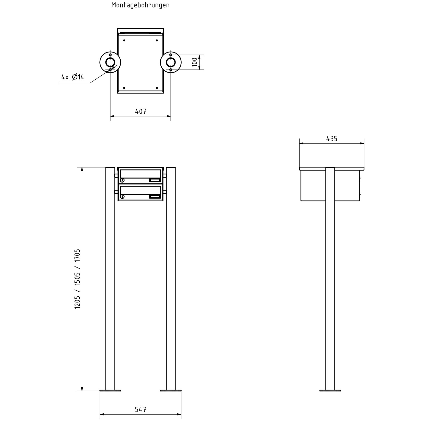 2er Briefkastenanlage freistehend Design BASIC 385 ST-R - Edelstahl-RAL 7016 anthrazitgrau