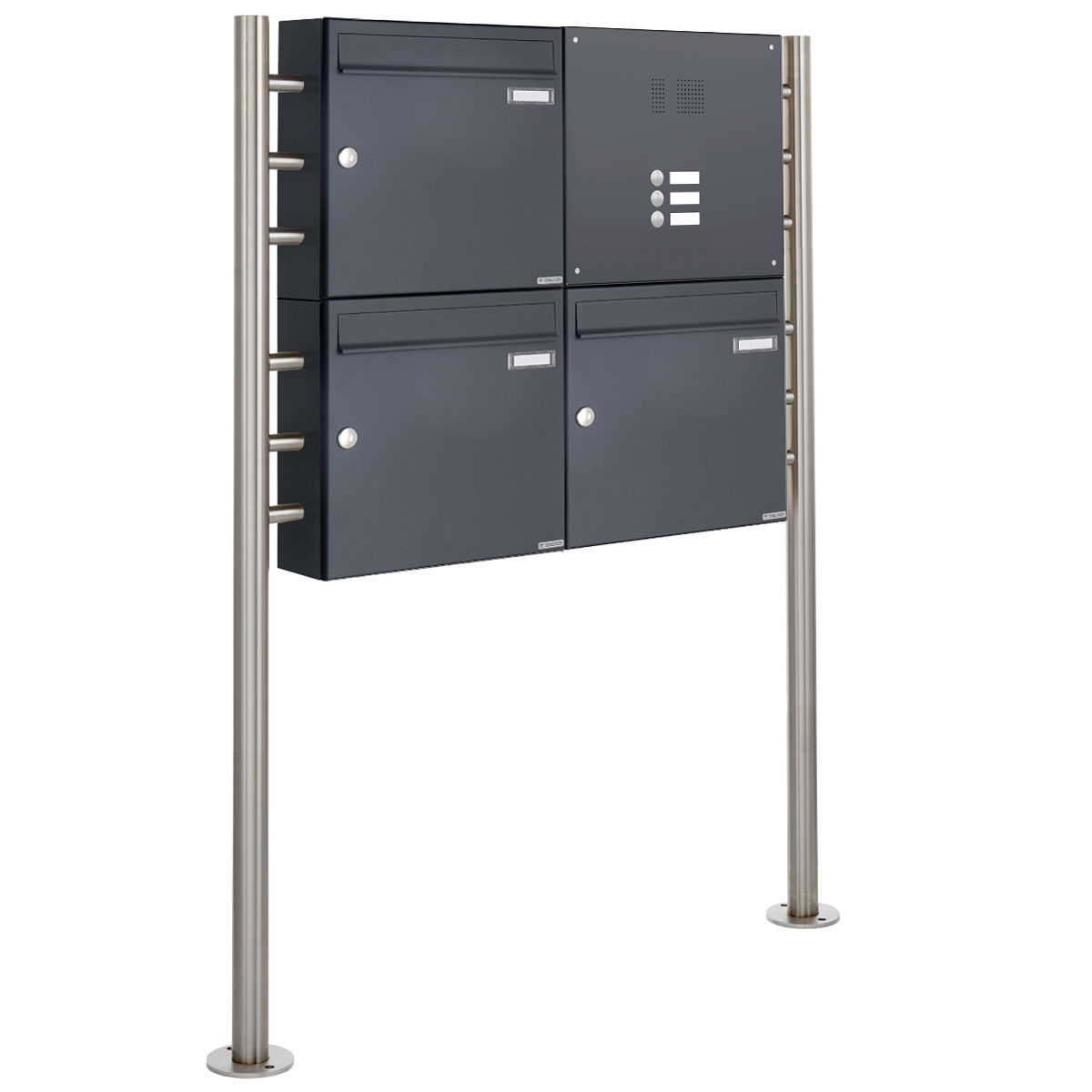 3er 2x2 Standbriefkasten Design BASIC 381 ST-R mit Klingelkasten - RAL 7016 anthrazitgrau