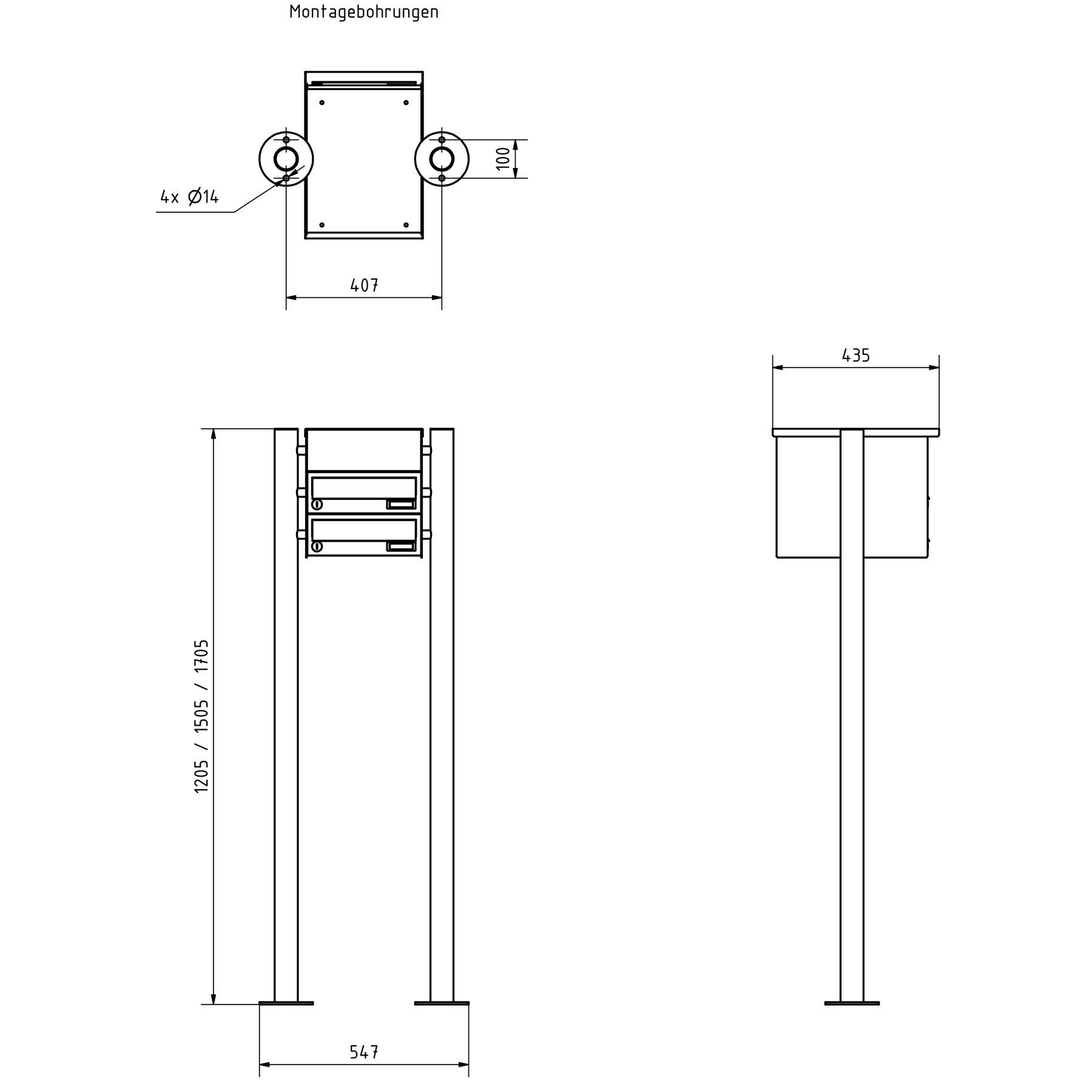 2er Standbriefkasten Design BASIC 385-VA ST-R mit Klingelkasten - Edelstahl V2A geschliffen