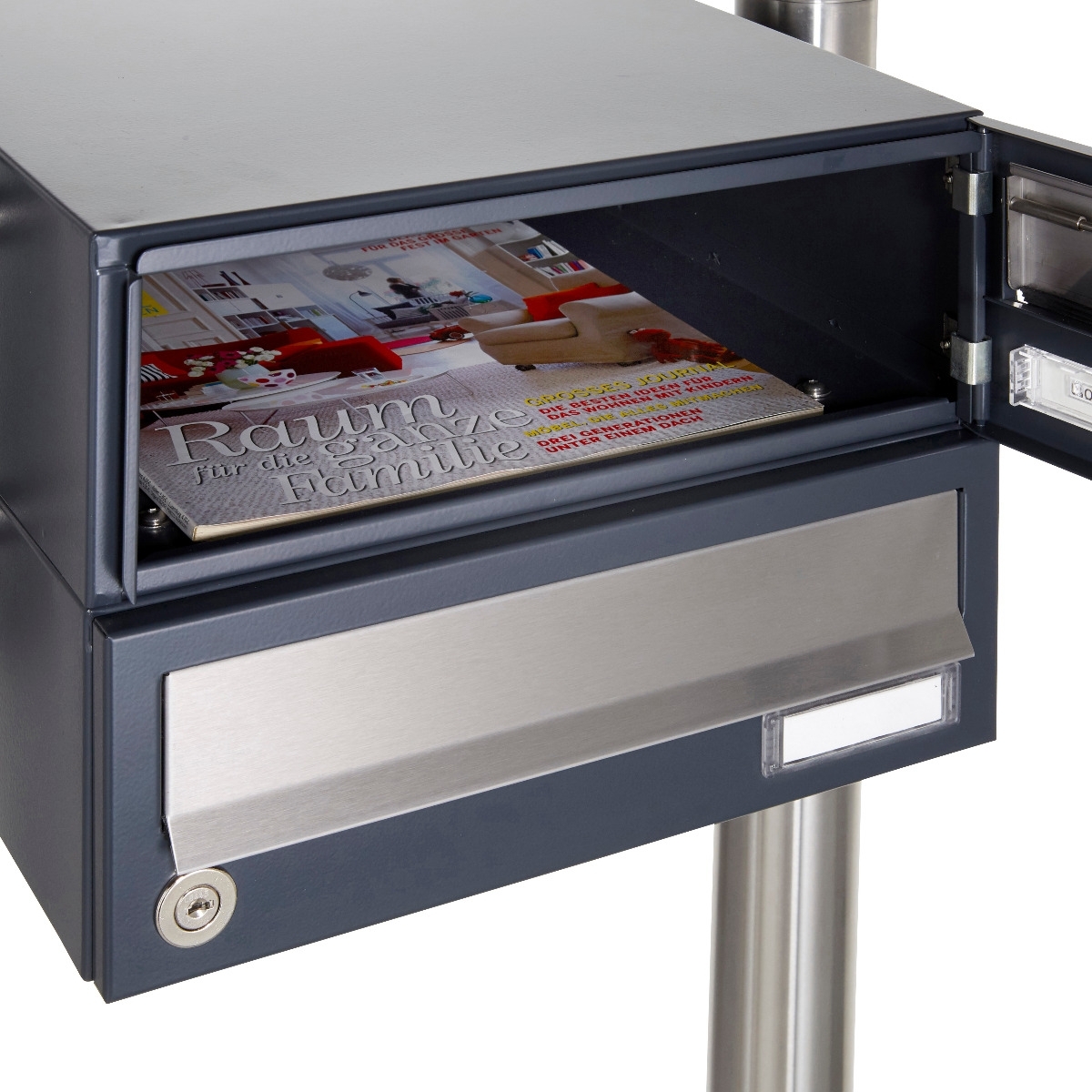 8er Standbriefkasten Design BASIC 385P ST-T mit Klingelkasten - Edelstahl-RAL 7016 anthrazit