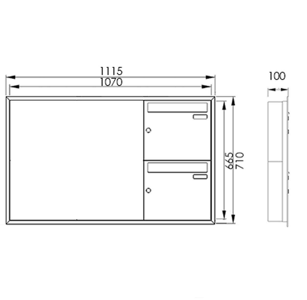 Unterputz Briefkasten mit Zeitungsfach & Schaukasten BASIC Plus 389 UP - 710x660 - RAL nach Wahl