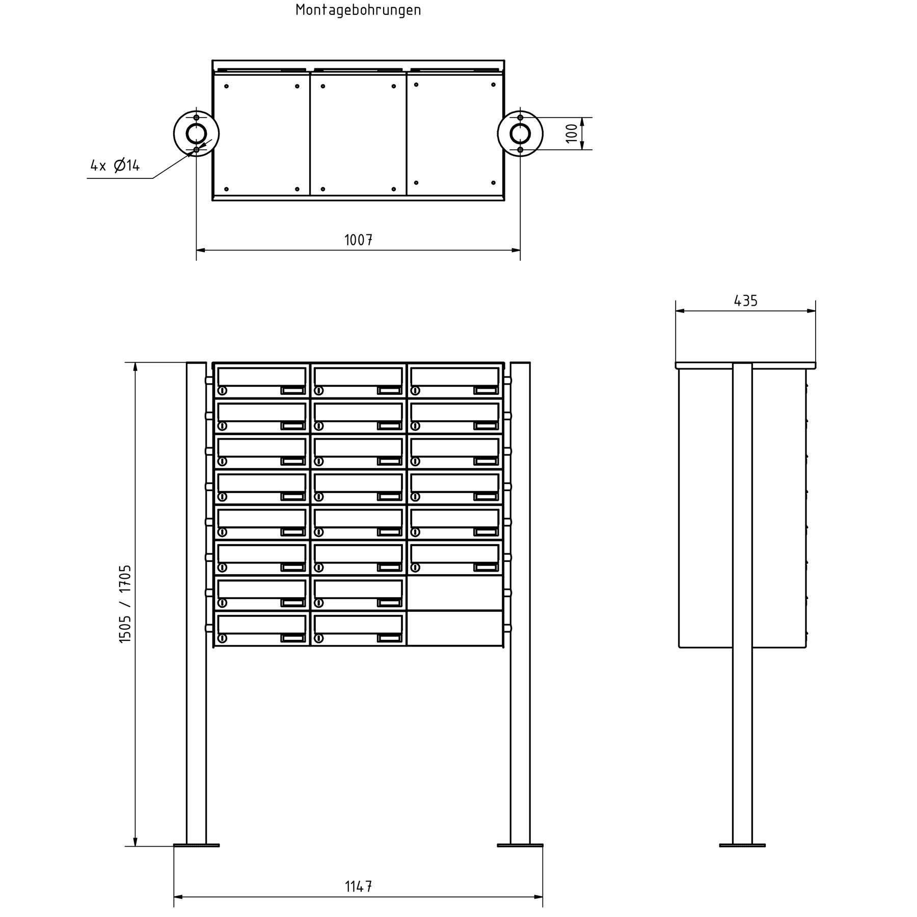 22er Briefkastenanlage freistehend Design BASIC 385-7016 ST-R - RAL 7016 anthrazitgrau