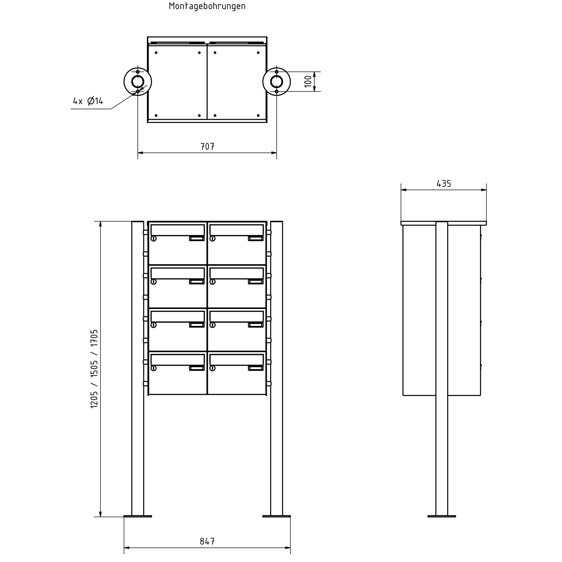 8er Briefkastenanlage freistehend Design BASIC 385220 7016 ST-R - RAL 7016 anthrazitgrau