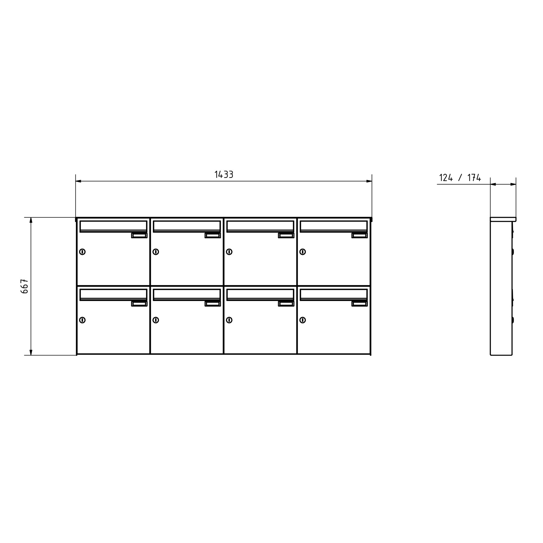 8er 4x2 Edelstahl Aufputz Briefkasten Design BASIC Plus 382XA AP - Edelstahl V2A geschliffen